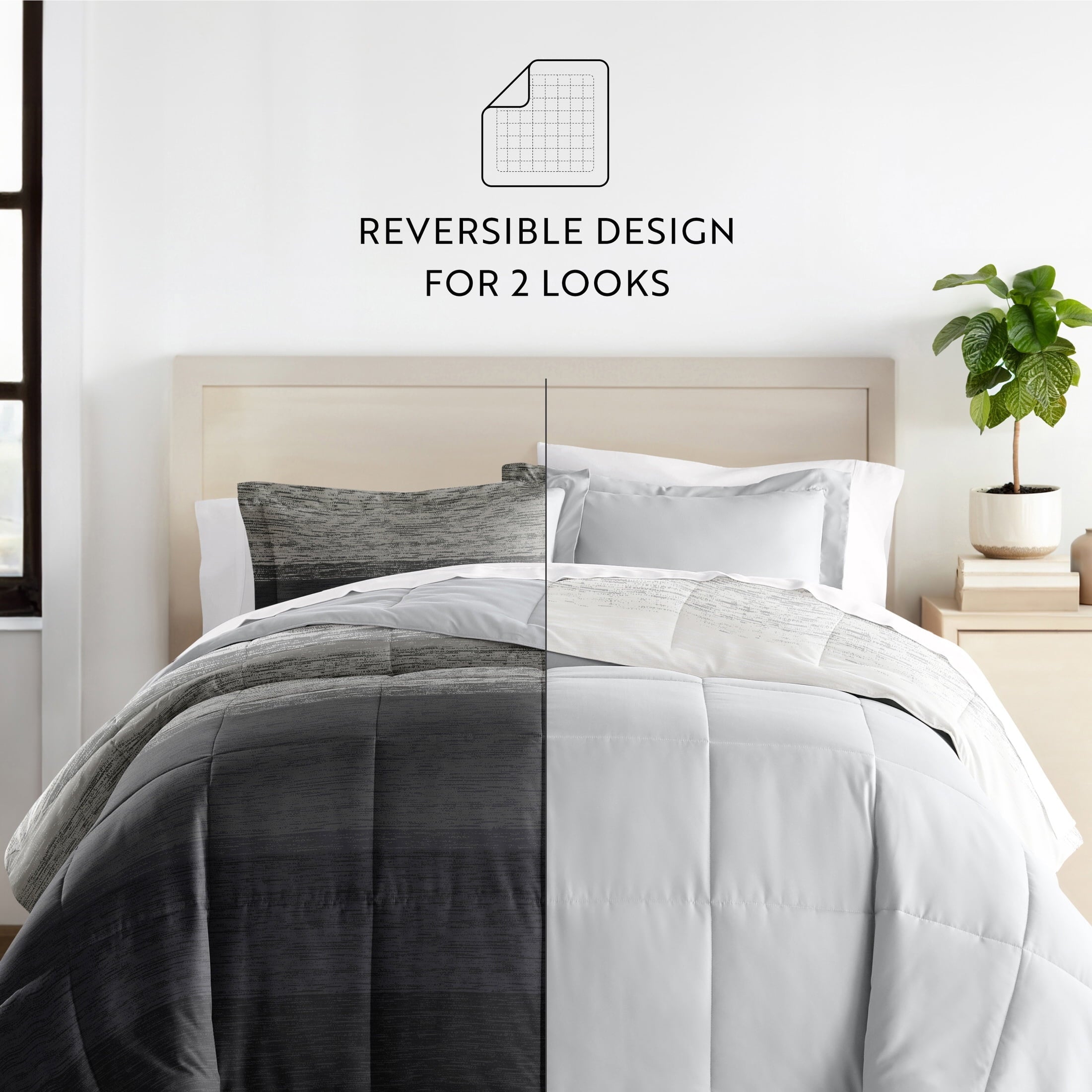 All-Season All Season Ultra Soft Comforter Set Lightweight Bedding in Gray/Black Ombre for Full/Queen Size - Hypoallergenic Ultra-Fluffy Quilt for Winter Detail