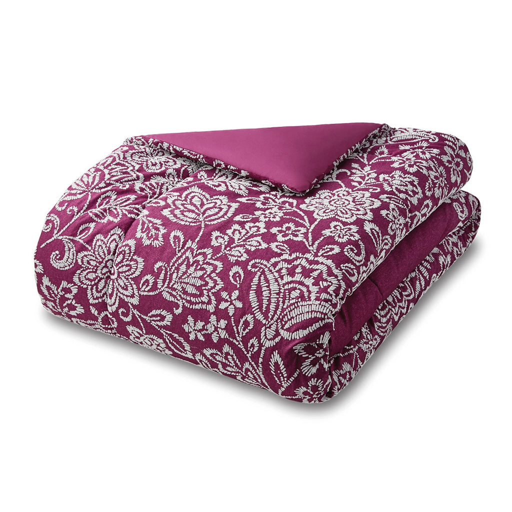 Heavyweight Warmth 5-Piece Jacquard Comforter Set with Decor Pillow and Throw Purple Flocking Embroidery Bedding Set, Full/Queen - Luxurious Quilted Duvet Cover Set Detail