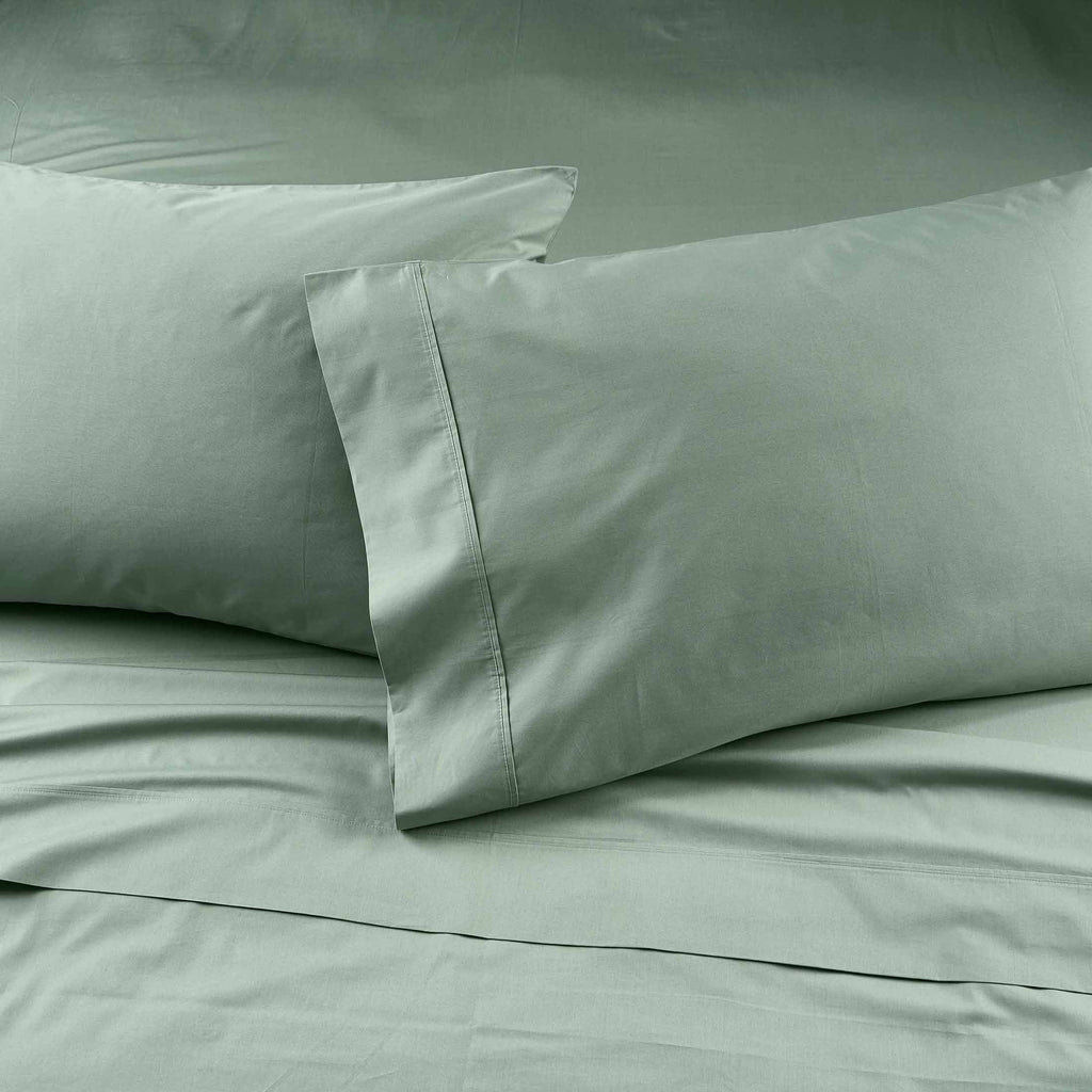 Premium Egyptian Cotton Cool & Crisp 4-Piece 300 Thread Count Green River Cotton Percale Sheet Set, Queen - Cooling Hotel Quality Bedding Sheets and Pillowcases Detail