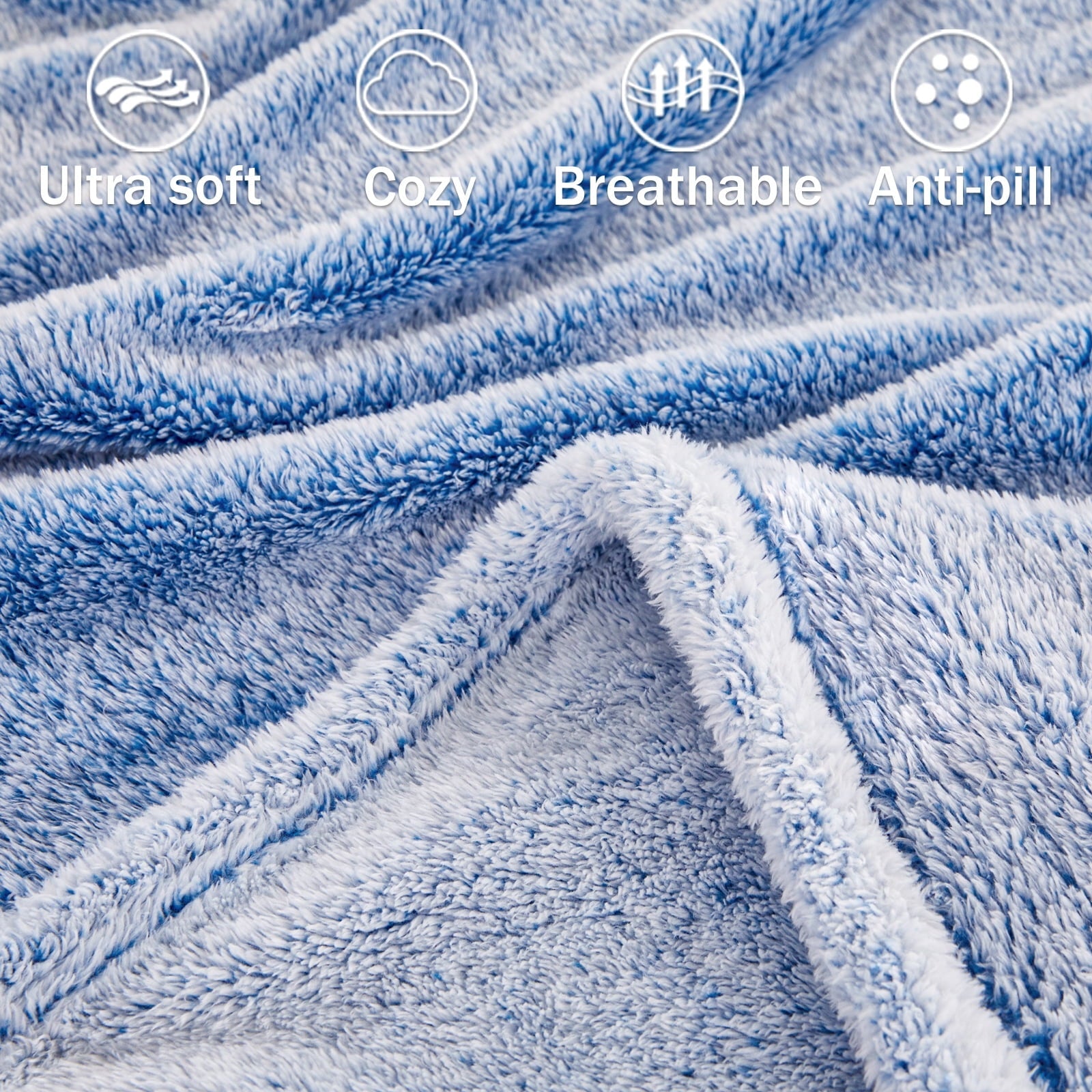 Cozy Fleece Plush Fuzzy Large Fleece Throw Blanket (50" x 70", Mixed Cobalt Blue)- Soft, Warm and Lightweight - Cozy Fleece Throw Blanket for Couch & Bed Detail