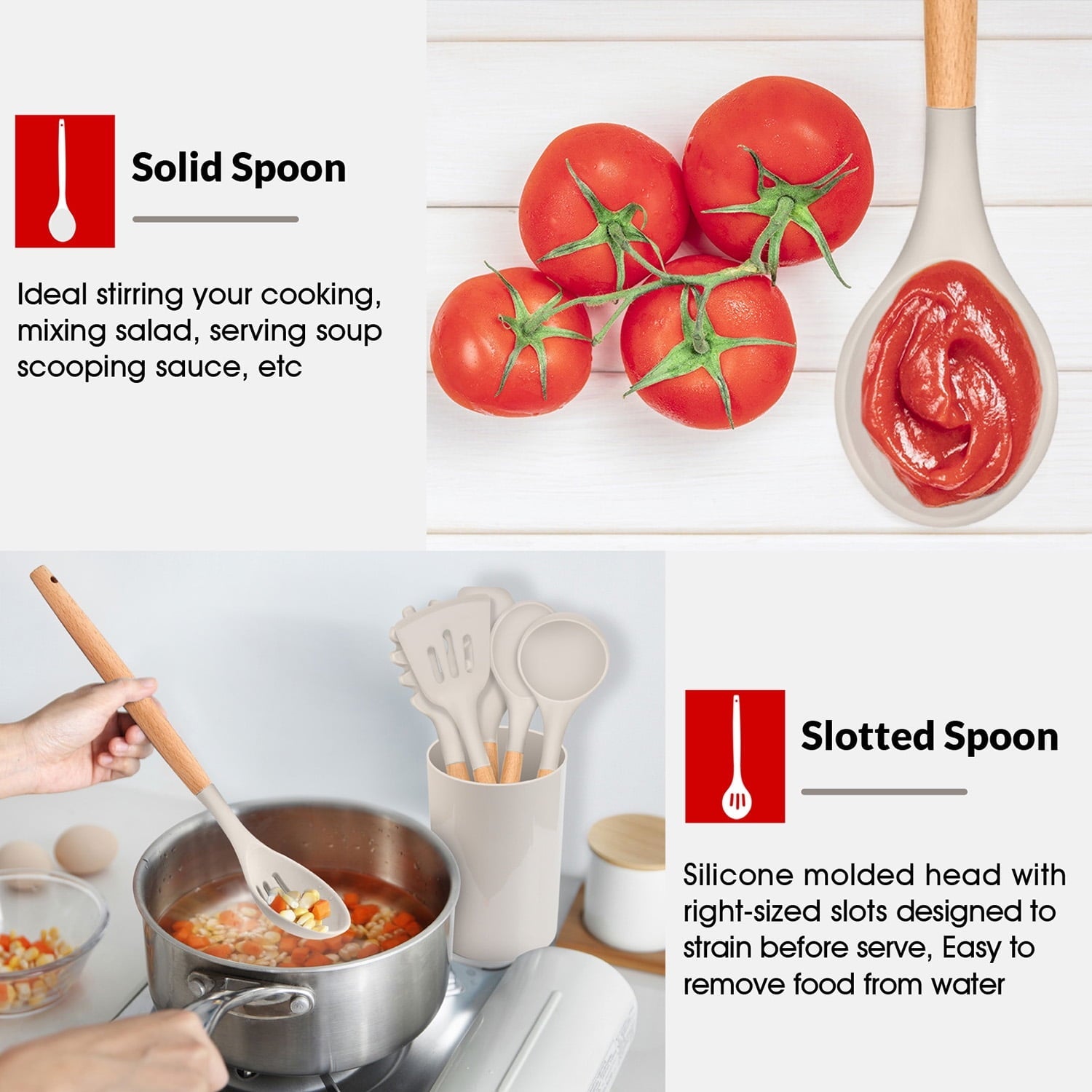 Durable Steel Kitchen Utensils Set of 6, Silicone Cooking Utensils with Wooden Handle, Non-Stick Cookware & Heat Resistant, Include... - Professional Kitchen Tool for Culinary Enthusiasts Detail