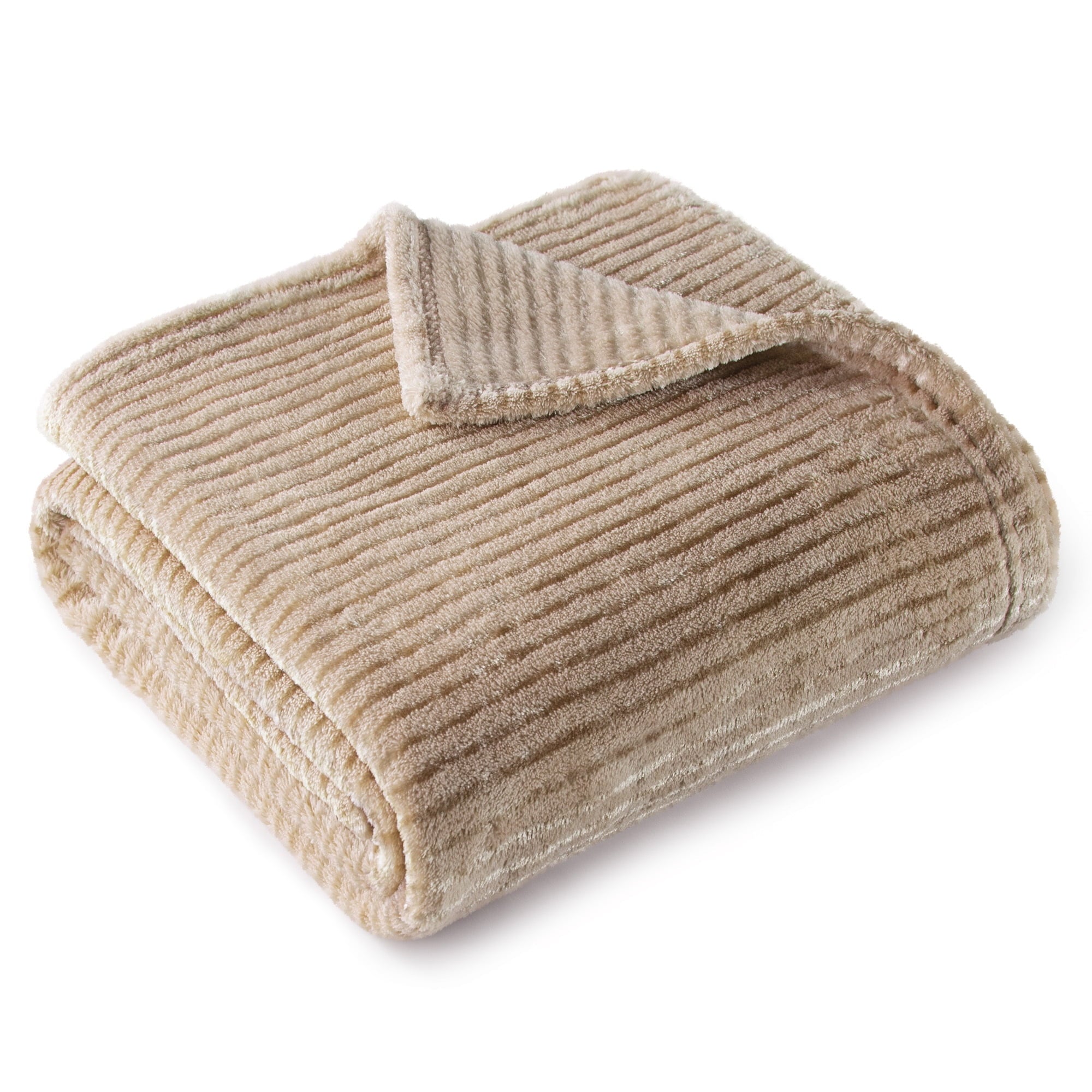 Decorative Knitted Soft Throw Blanket, 50"x60", Camel - Super Soft Reversible Sherpa Flannel Blanket Detail
