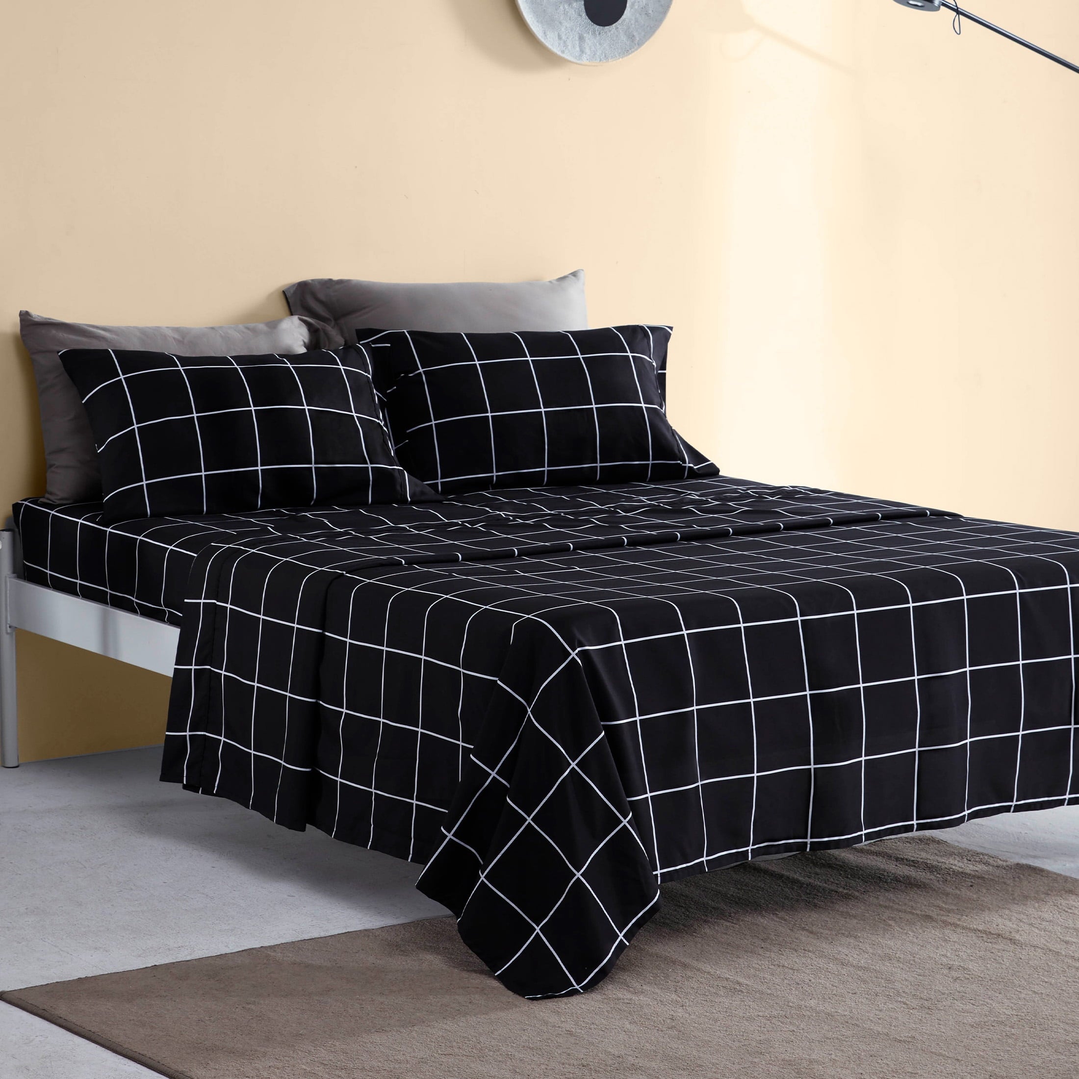 Cooling Sateen Full Bed Sheet Set, 4 Pieces Breathable & Super Soft, Easy Care Printed Microfiber with Deep Pocket & Envelope Closur... - Cooling Hotel Quality Bedding Sheets and Pillowcases Detail