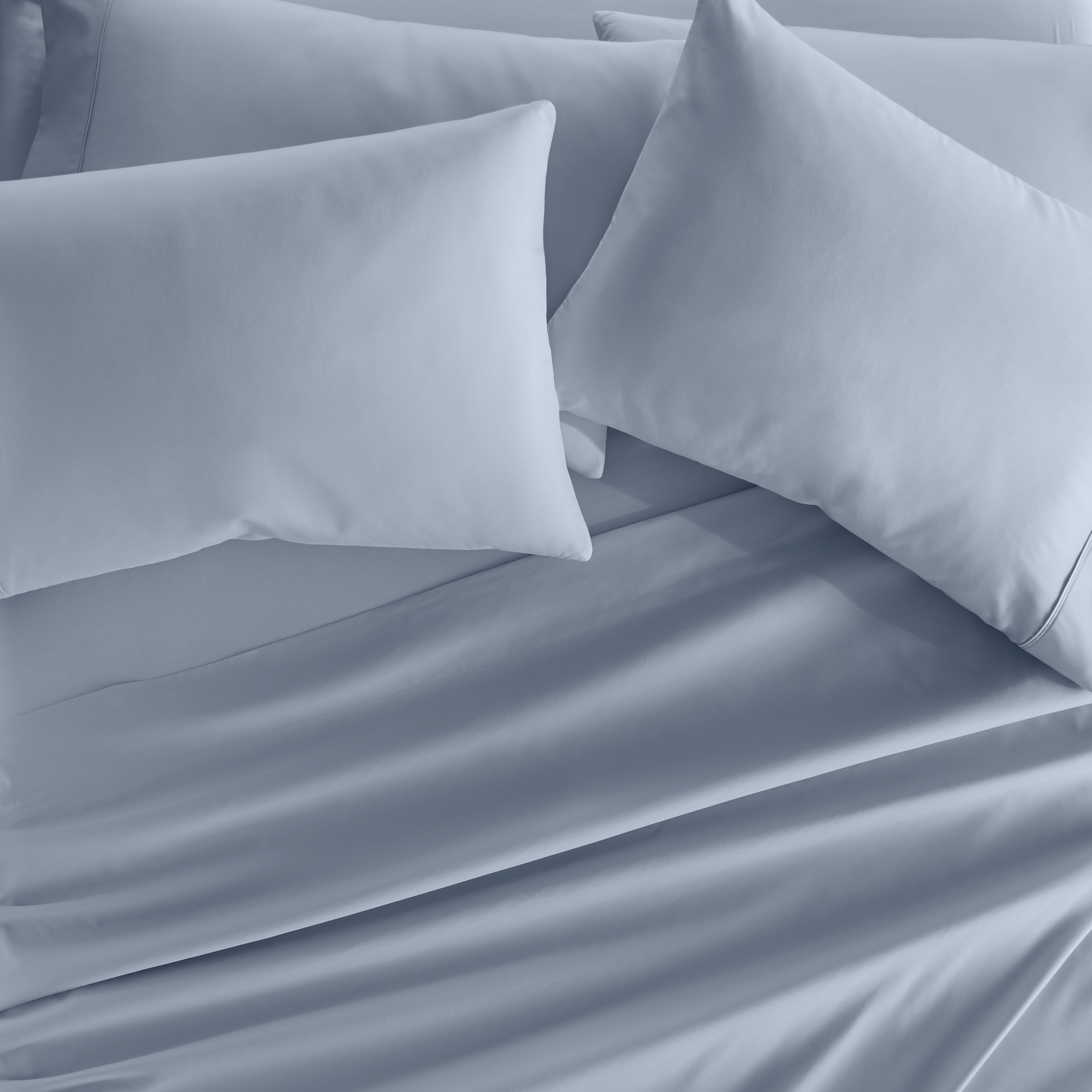 Cooling Sateen Queen, Light Blue Solid Microfiber 6 Piece Bed Sheet Set - Cooling Hotel Quality Bedding Sheets and Pillowcases Detail