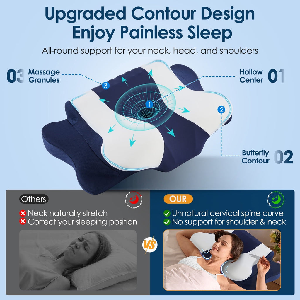 Hotel Collection Cervical Neck Pillow for Pain Relief Sleeping, Memory Foam Pillow Neck Pillow Bed Pillow with Pillowcase for Side Bac... - Orthopedic Shredded Foam Bed Pillow Set Detail