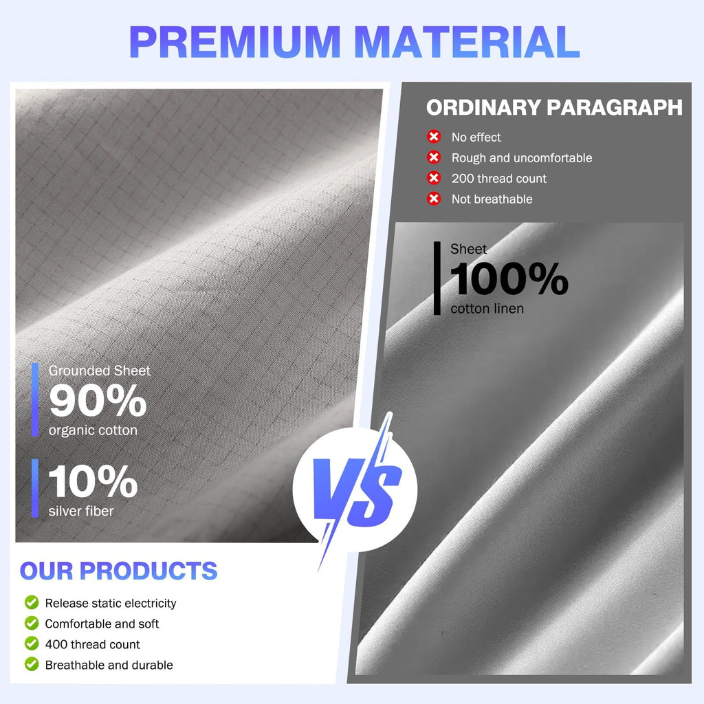 Wrinkle-Resistant Grounding Sheets King Size,Earth Grounded Fitted Bed Sheet 10% Pure Silver Fiber + 90% Organic Cotton, Bed Grounding ... - Breathable Egyptian Cotton Flat & Fitted Sheets Detail