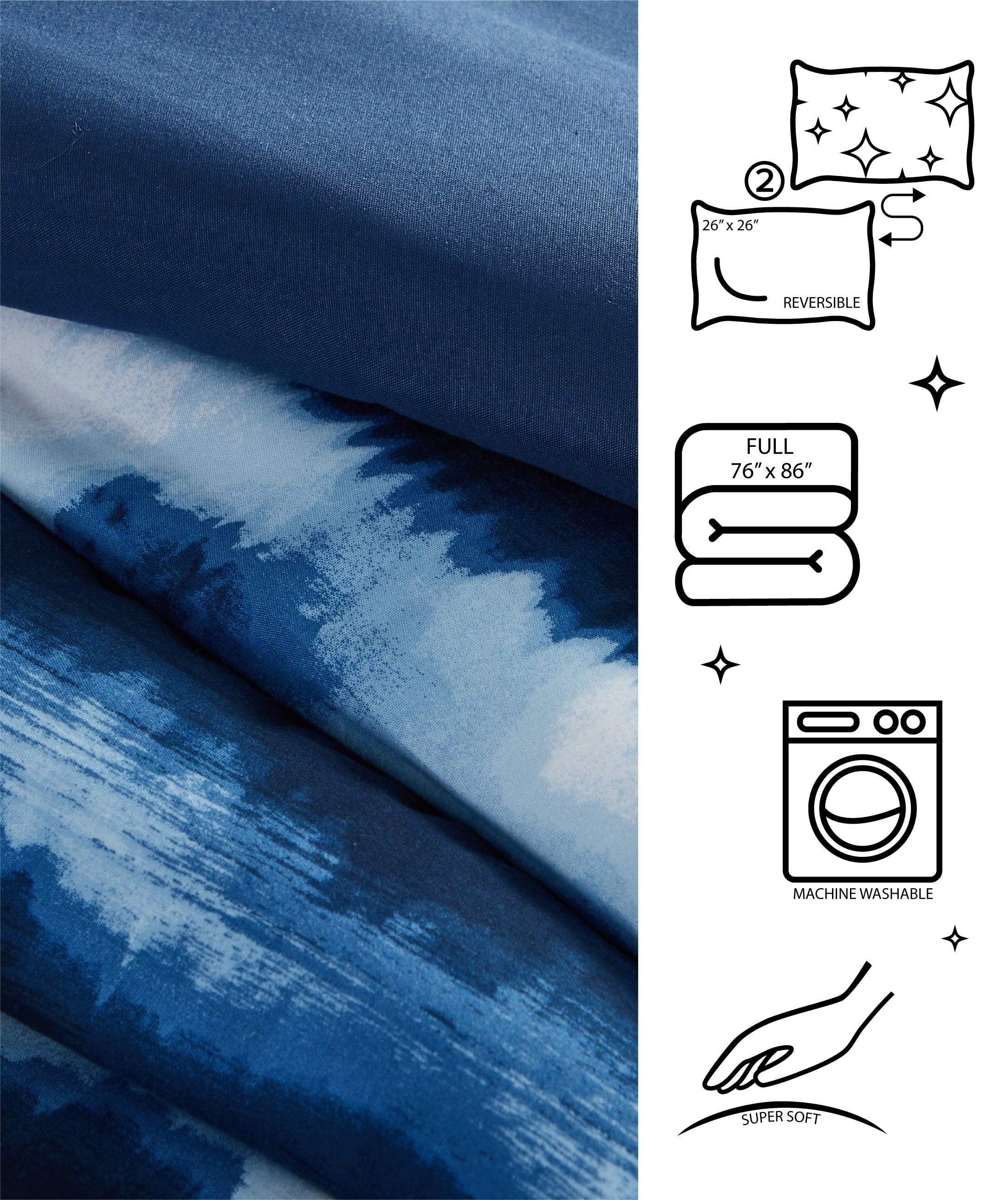All-Season Tie Dye Navy 3 Piece Comforter Set, Full - Hypoallergenic Ultra-Fluffy Quilt for Winter Detail
