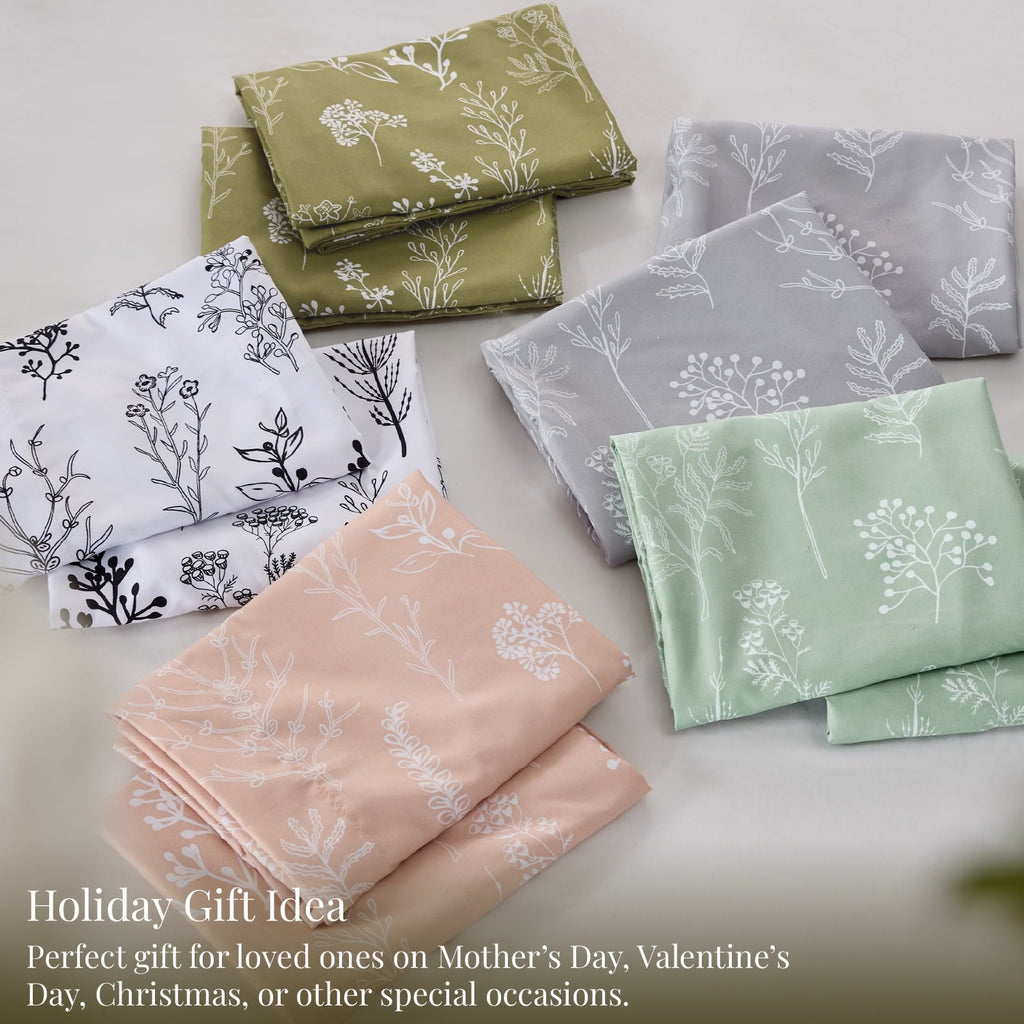 Hypoallergenic Cloud 3 Pieces Sage Green Floral Comforter Sets, 1 Botanical Flowers Reversible Comforter and 2 Pillow Shams, Queen Size Be... - Luxurious Quilted Duvet Cover Set Detail