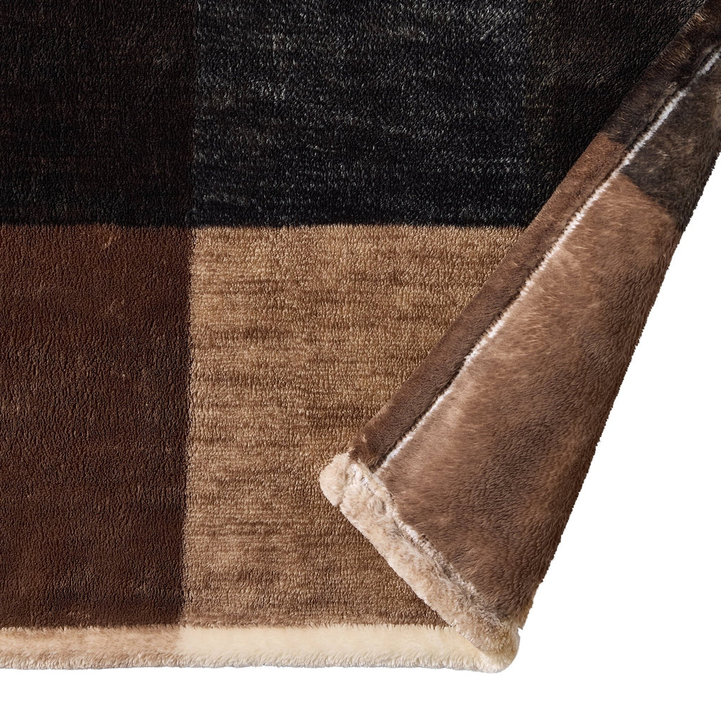 Super Soft Flannel Printed Velvet Plush Super Soft Throw Blanket, Oversized, Shelton Brown Plaid - Lightweight Plush Warm Blanket for All Seasons Detail