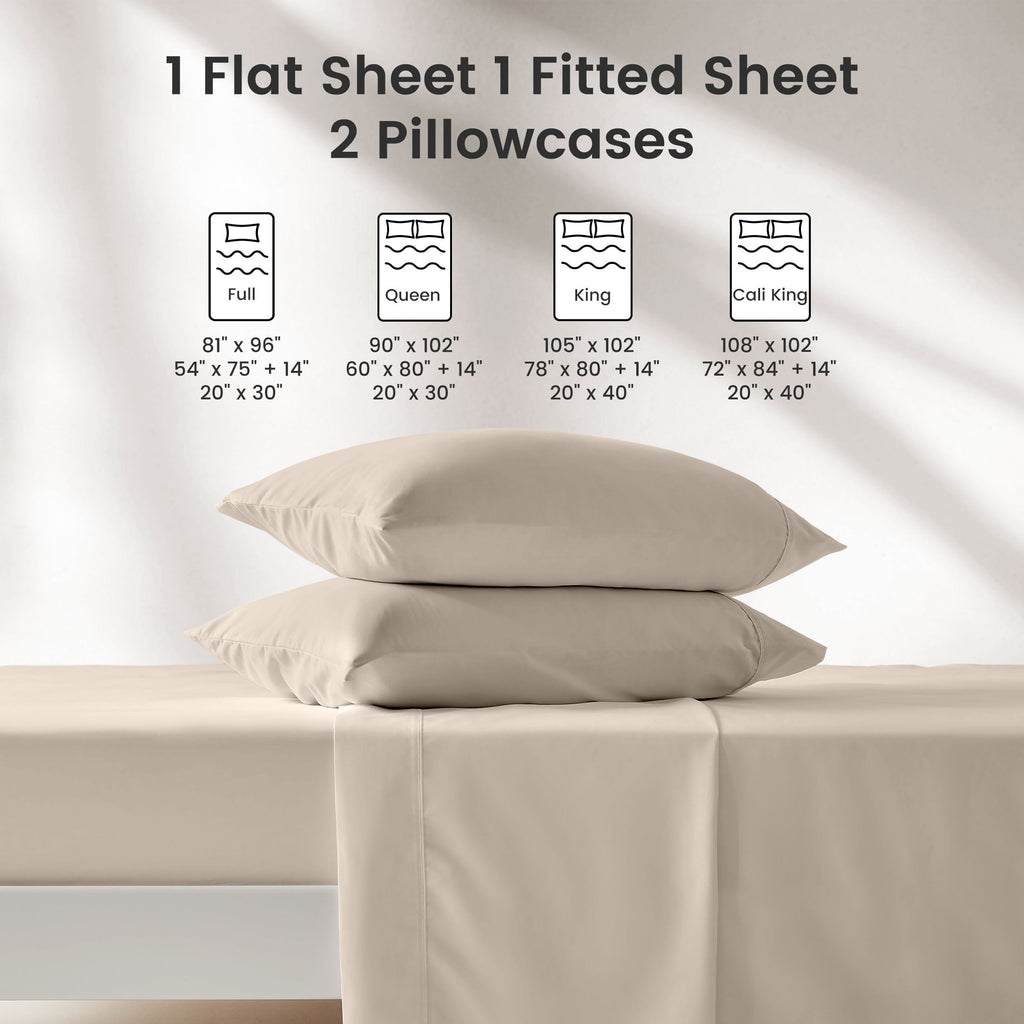 Premium Egyptian Cotton Bed Sheet Sets,Ultra Soft Breathable Luxury 4 Piece, (Beige, Queen) - Luxury Bed Sheet Set with Deep Pockets Detail