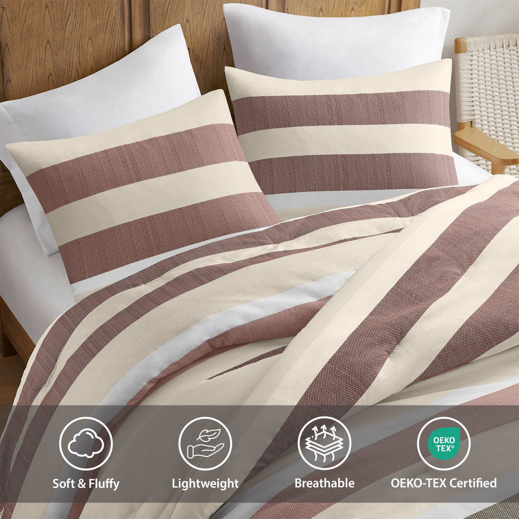 All-Season 2-Piece Comforter Sets, Reversible Striped Comforter Set for Dorm, Lightweight All Season Bedding Set with Pillow Sha... - Cloud-Like Soft Lightweight Bed Comforter Detail