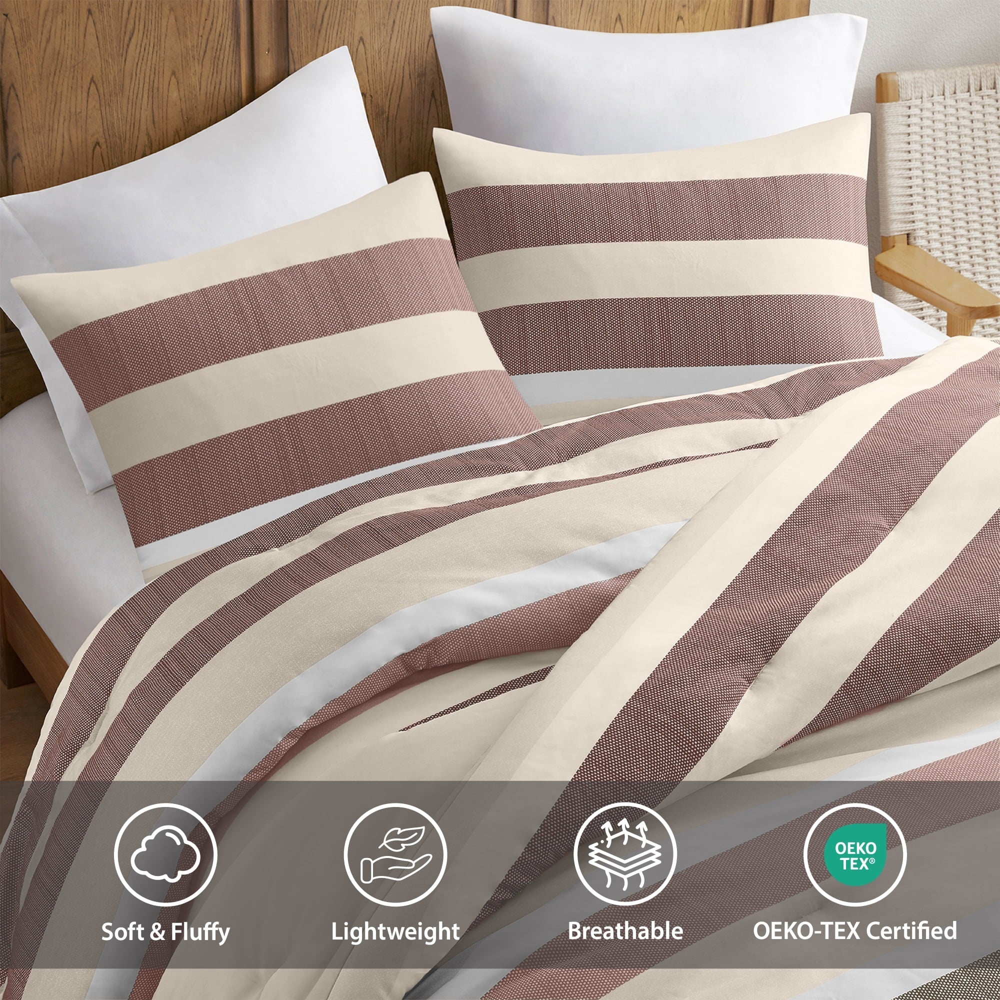 All-Season 2-Piece Comforter Sets, Reversible Striped Comforter Set for Dorm, Lightweight All Season Bedding Set with Pillow Sha... - Cloud-Like Soft Lightweight Bed Comforter Detail