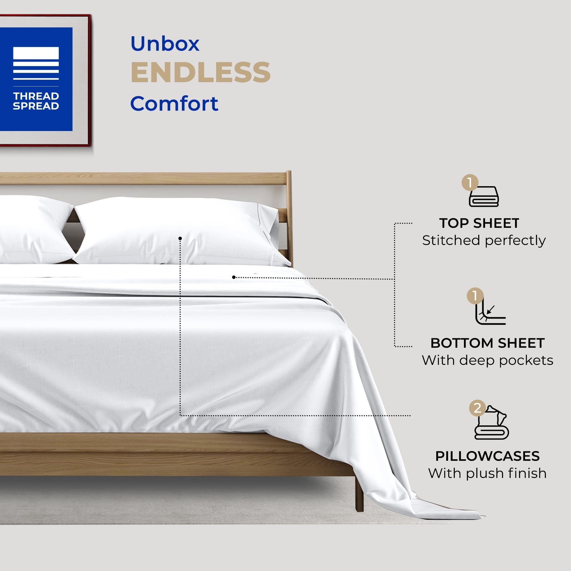 Cooling Sateen King Size Cotton Sheets Set - 400 Thread Count 4 PC 100% Cotton Sheets for King Bed, 16 In Deep Pocket King Size Cott... - Luxury Bed Sheet Set with Deep Pockets Detail