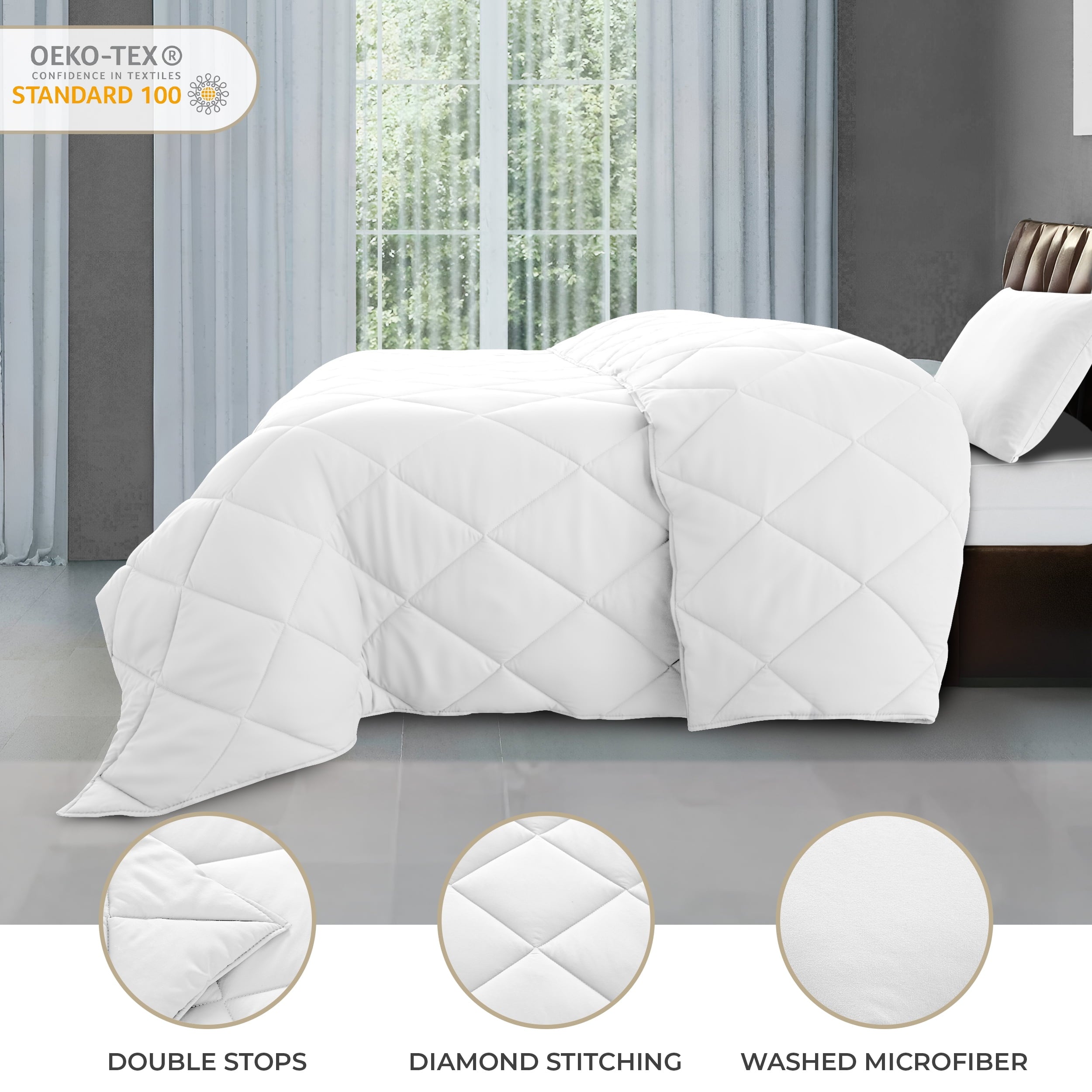 Luxurious Quilted Lux Decor All-Season Comforter Sets Twin Size 2 PC, Reversible Bedding Set with Diamond Quilted Design Comforter and ... - All-Season Down Alternative Comforter Insert Detail