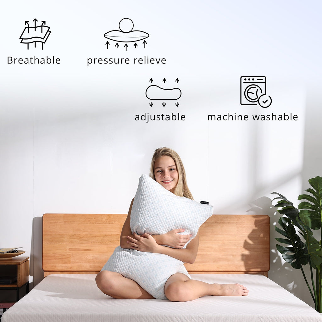 Fluffy Shredded 2-Pack Adjustable Cooling Bed Pillows, Shredded Memory Foam Pillows Set of 2, Standard Queen, Dual Sides - Hotel Quality Plush Sleeping Pillows Detail