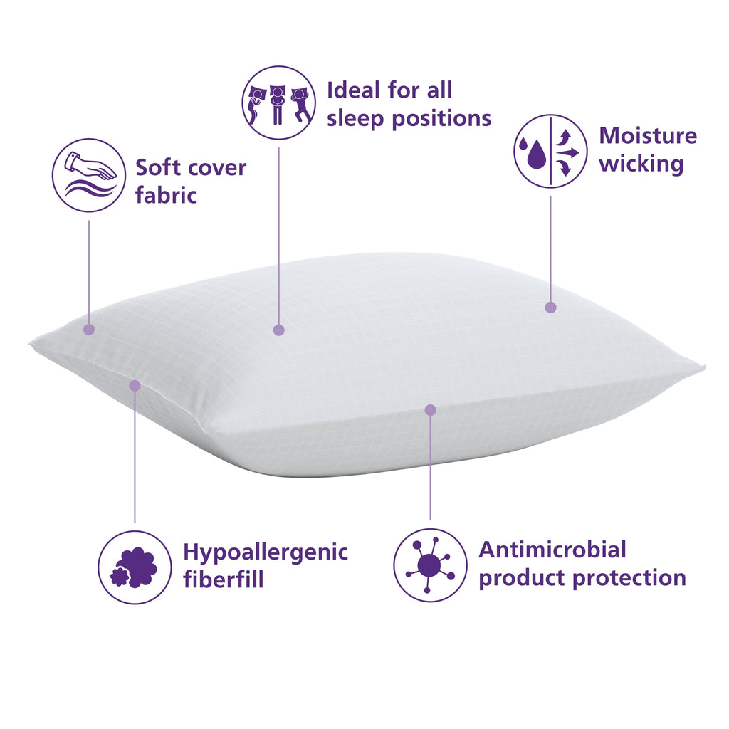 Ergonomic Memory Foam Comfort Complete Bed Pillow, Standard/Queen, White- All Positions Antimicrobial - Hotel Quality Plush Sleeping Pillows Detail