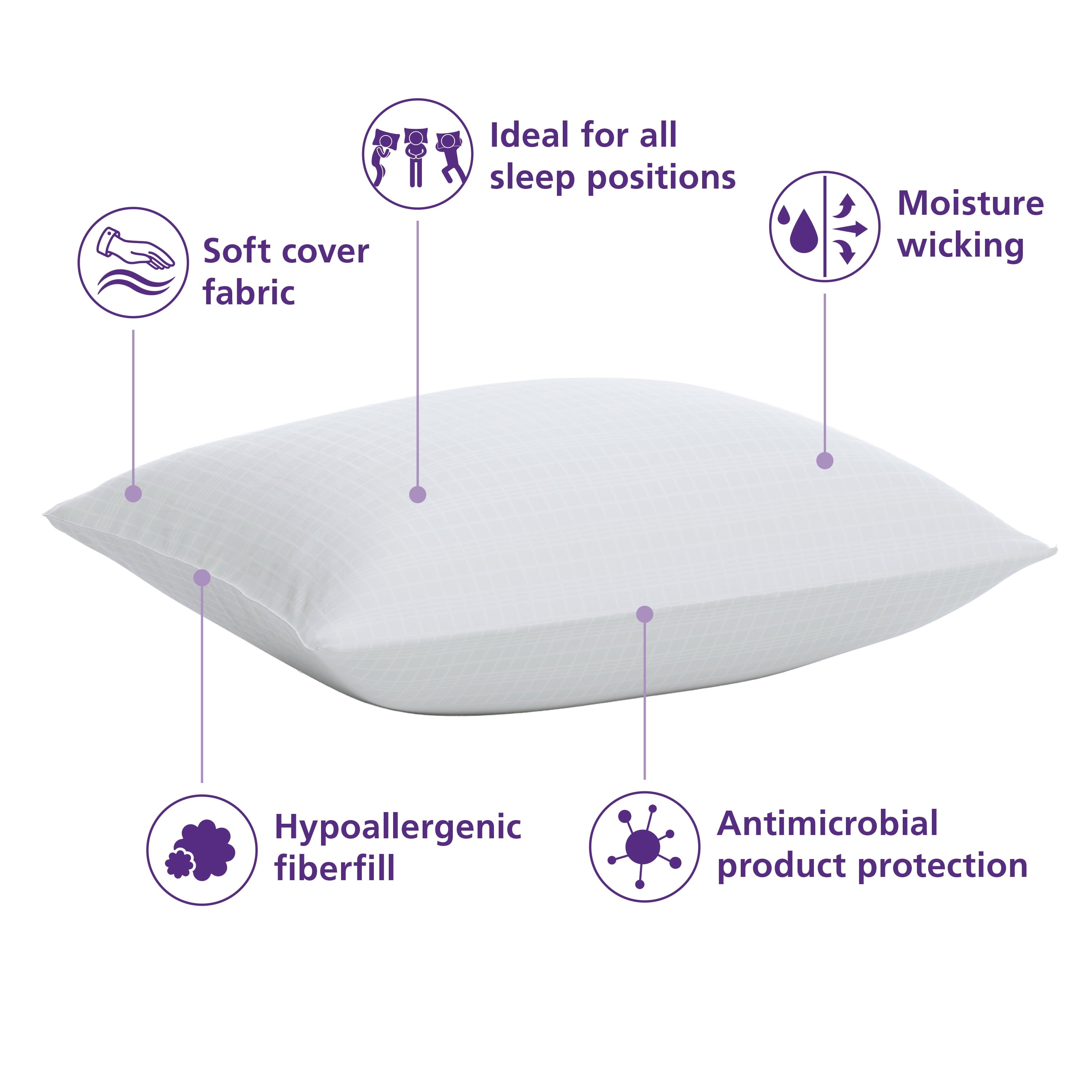 Ergonomic Memory Foam Comfort Complete Bed Pillow, Standard/Queen, White- All Positions Antimicrobial - Hotel Quality Plush Sleeping Pillows Detail