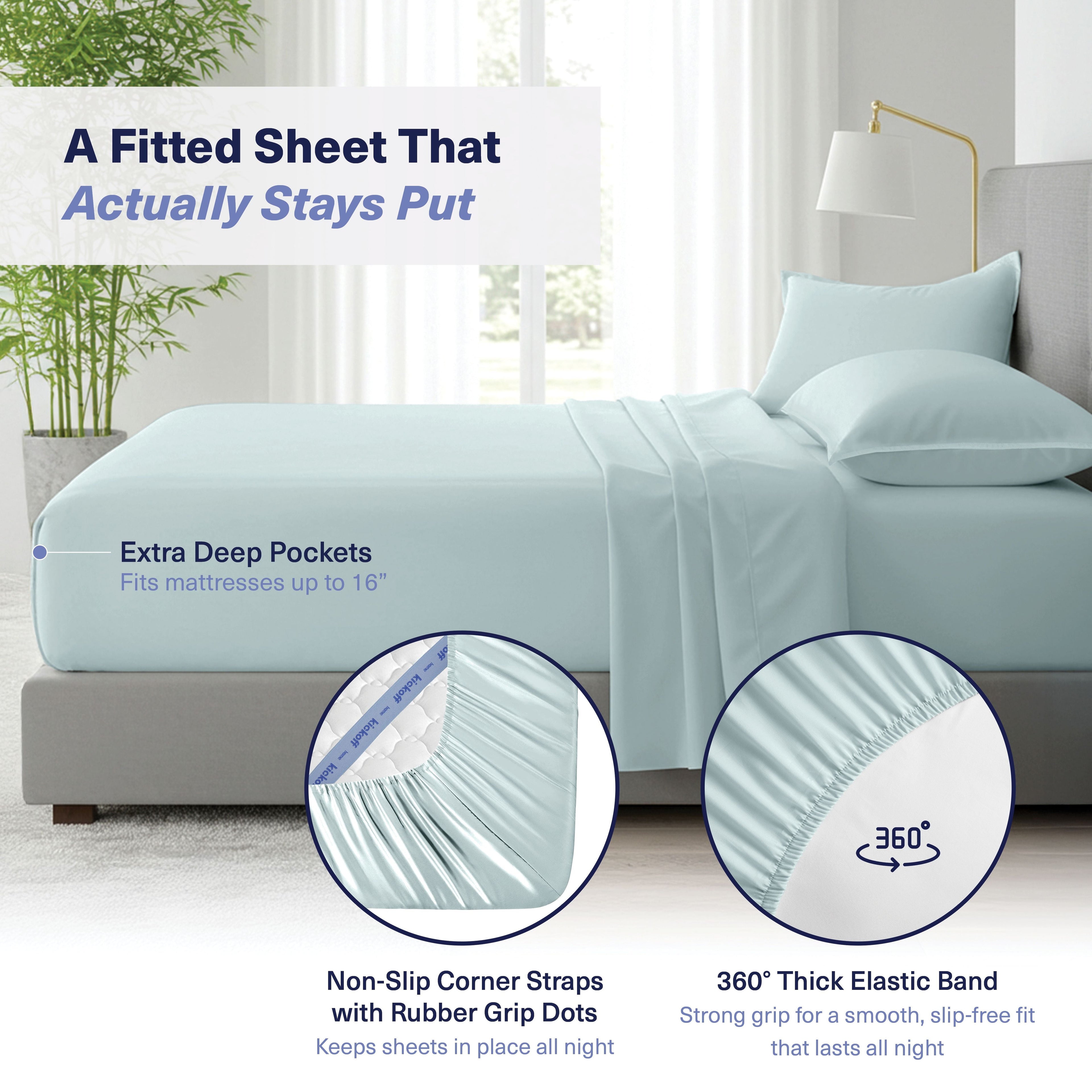 Wrinkle-Resistant Kickoff Viscose Bamboo Sheets Twin Size 3-pc 100% Organic Bamboo Viscose Bed Cooling Sheets Twin Size Set Cool Beddin... - Premium Ultra-Soft Pillowcase Pair for Sleeping Detail