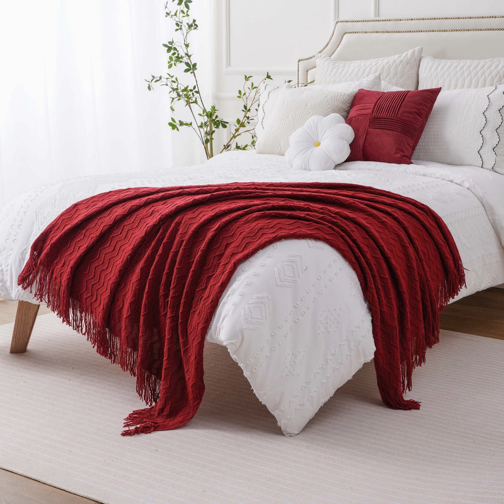 Lightweight Warm Dark Red Blanket for Couch,Burgundy Knit Throw Blanket for Bedroom,Christmas Throw,50"x60" - Super Soft Reversible Sherpa Flannel Blanket Detail