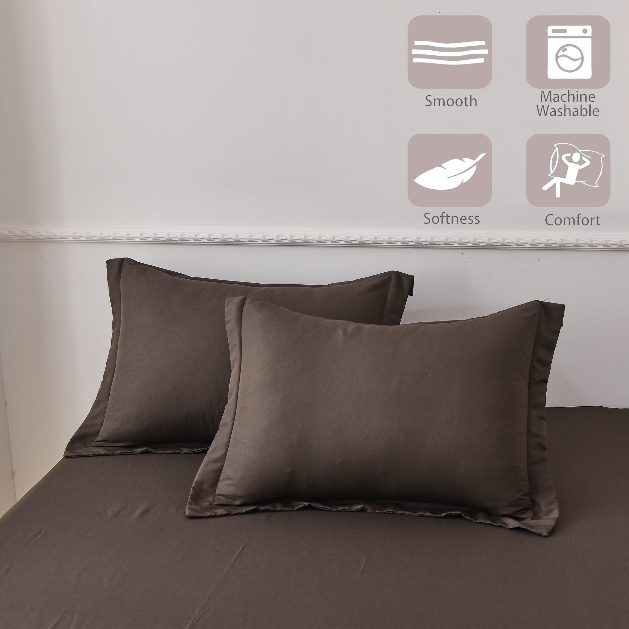 Ultra-Soft Bed Sheets Set 4 Piece Queen/Full Sheet Set Brown Gray Cotton Blend Fitted Sheet, Flat Sheet & 2 Pillowcases Bedding Set - Cooling Hotel Quality Bedding Sheets and Pillowcases Detail