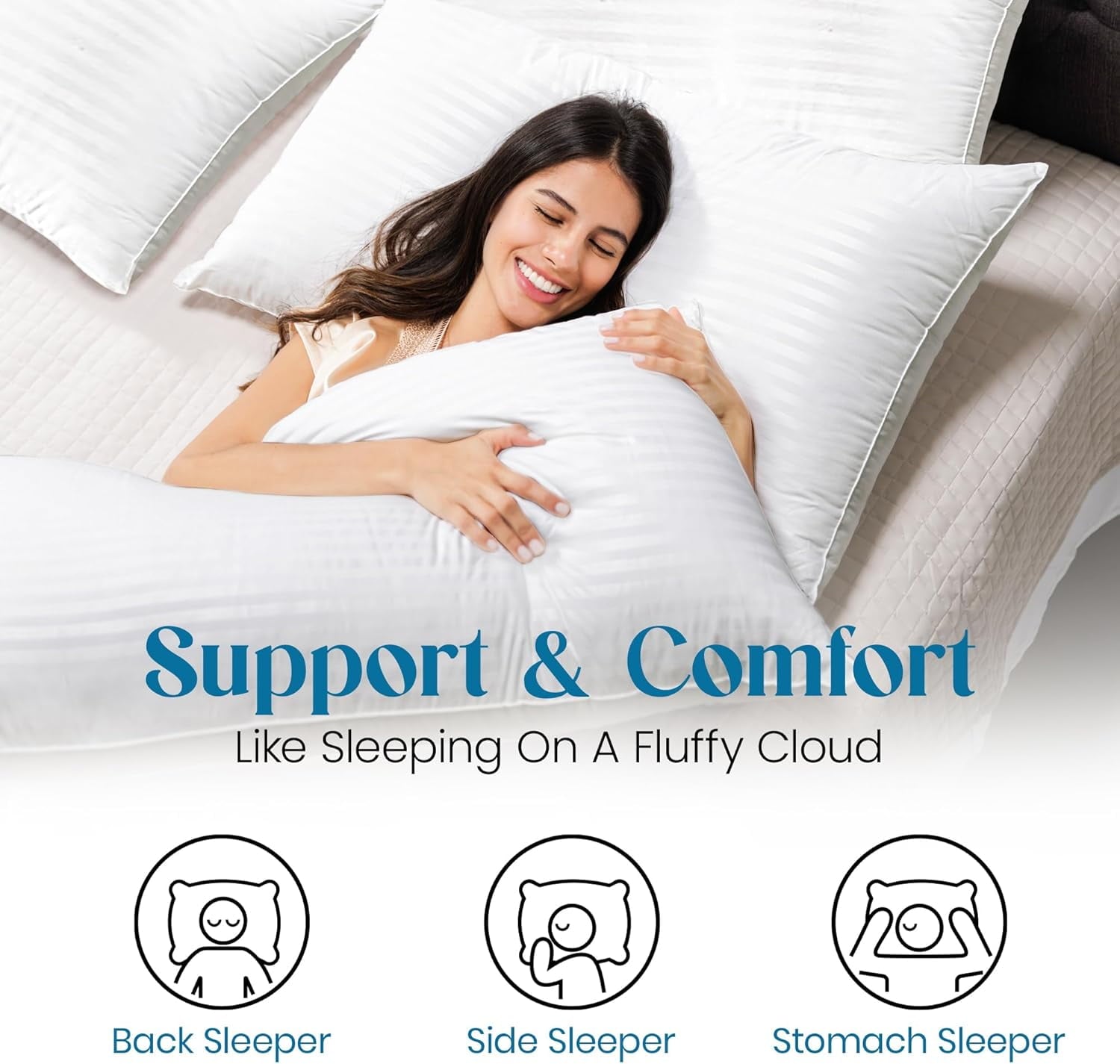 Hotel Collection Pillow for Beds 2 Pack Queen Size Pillows Set of 2 Hypoallergenic Hotel Down Alternative Pillow for Side and Back Sle... - Hotel Quality Plush Sleeping Pillows Detail