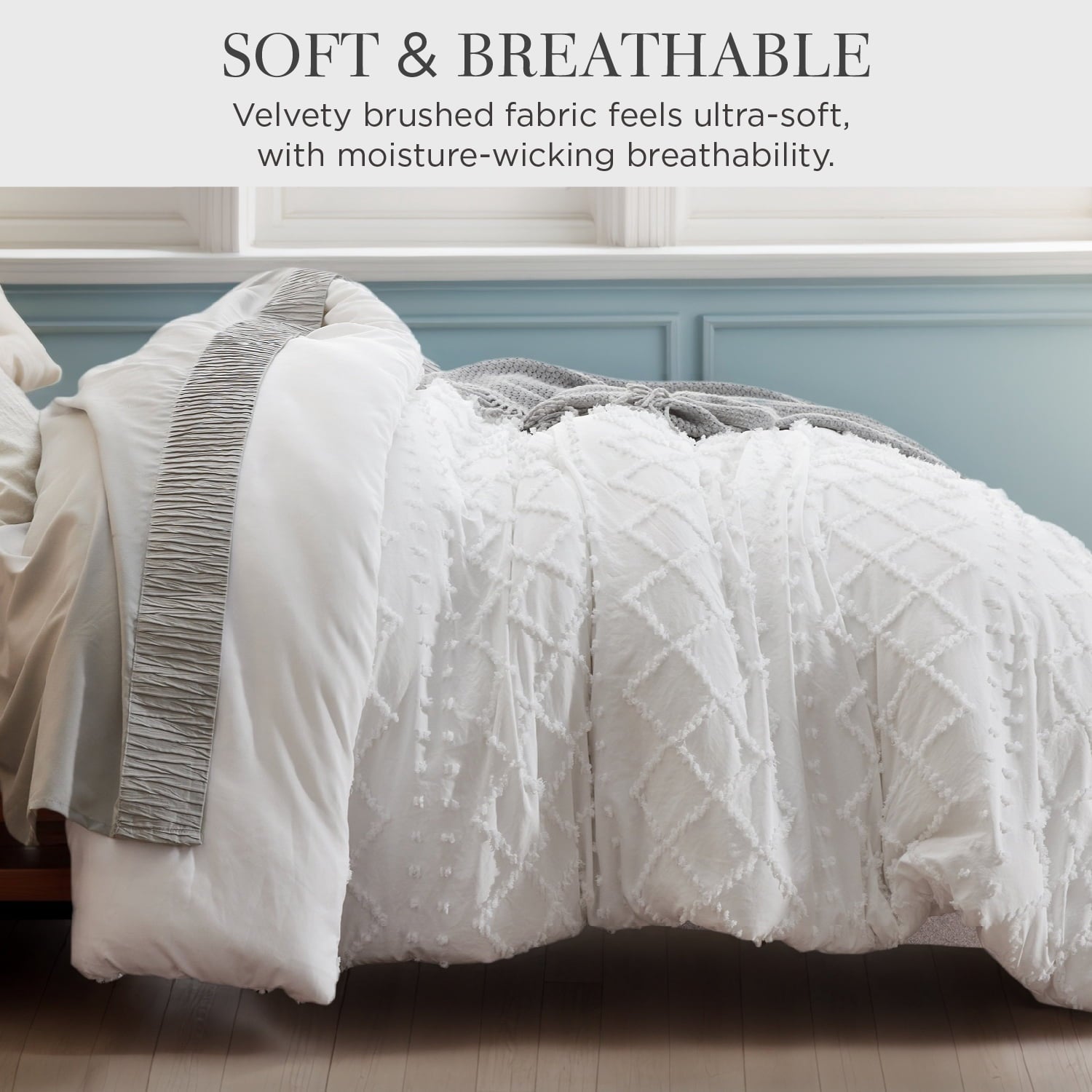 Hypoallergenic Cloud Queen Comforter Set, Boho Tufted Shabby Chic Bedding Comforter Set, 3 Pieces Farmhouse Bed Set for All Seasons, White... - Cloud-Like Soft Lightweight Bed Comforter Detail