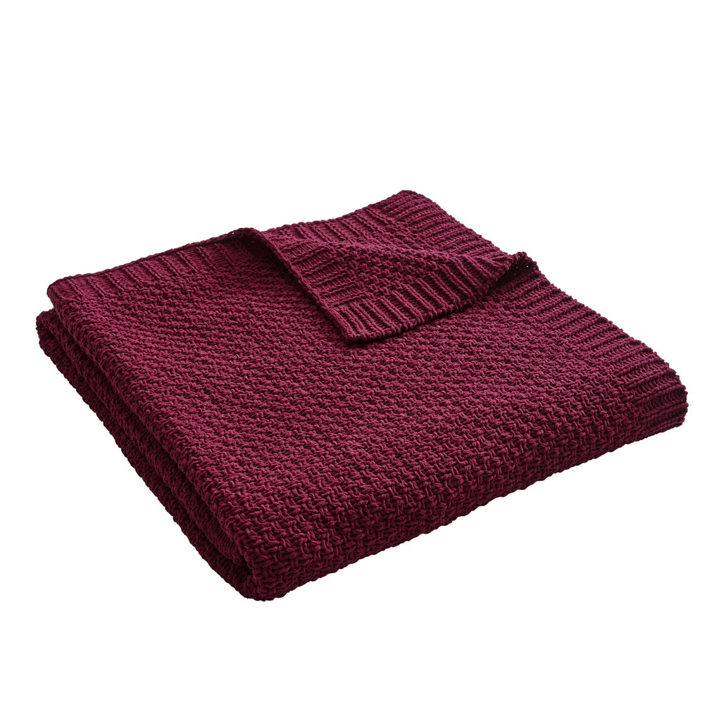 Decorative Knitted Chenille Knit Super Soft Oversized Throw Blanket, Merlot Wine - Cozy Fleece Throw Blanket for Couch & Bed Detail