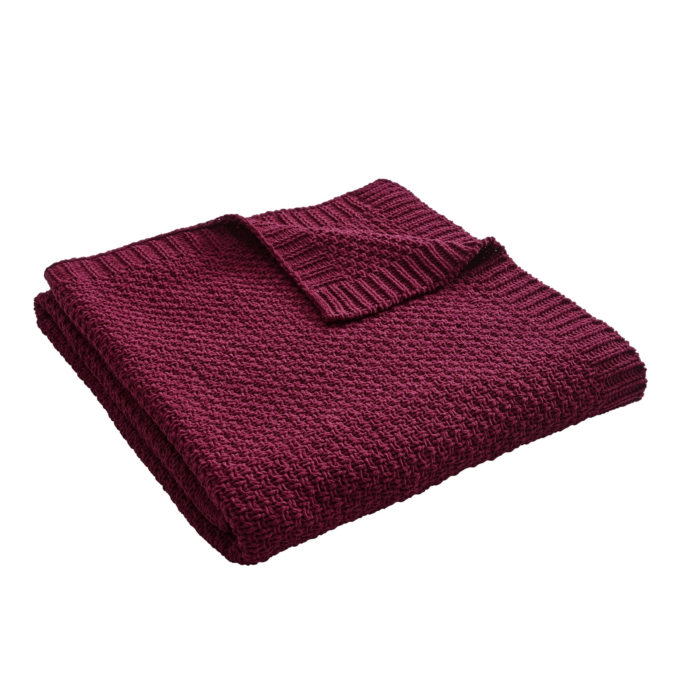 Decorative Knitted Chenille Knit Super Soft Oversized Throw Blanket, Merlot Wine - Cozy Fleece Throw Blanket for Couch & Bed Detail