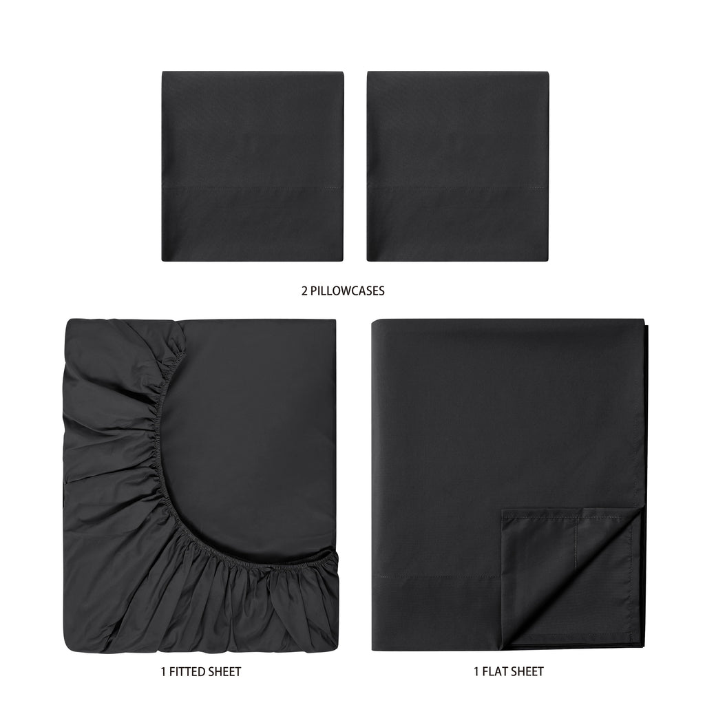 Premium Egyptian Cotton Microfiber Bed Sheet Set, Queen, Rich Black, 4 Piece - Premium Ultra-Soft Pillowcase Pair for Sleeping Detail