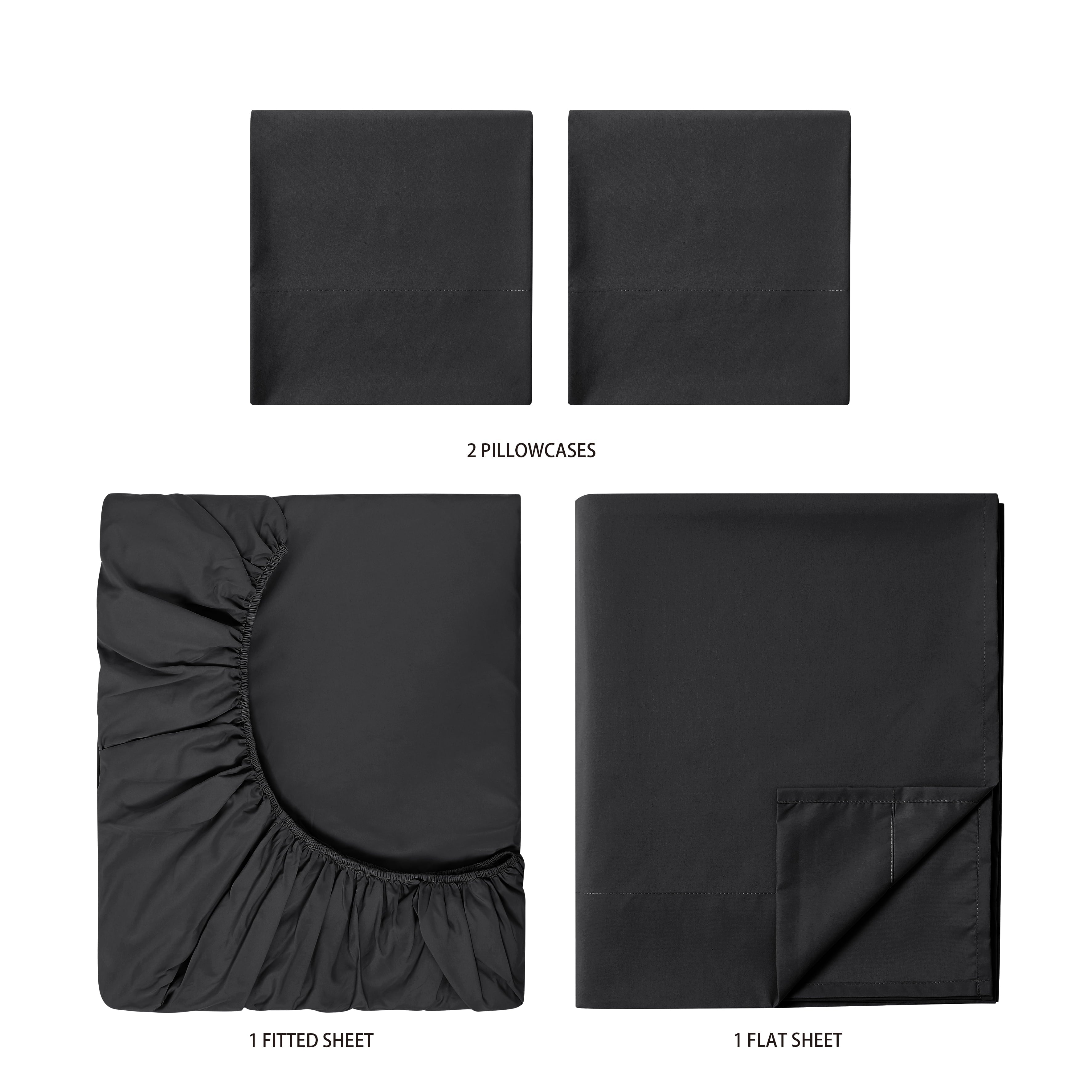 Premium Egyptian Cotton Microfiber Bed Sheet Set, Queen, Rich Black, 4 Piece - Premium Ultra-Soft Pillowcase Pair for Sleeping Detail