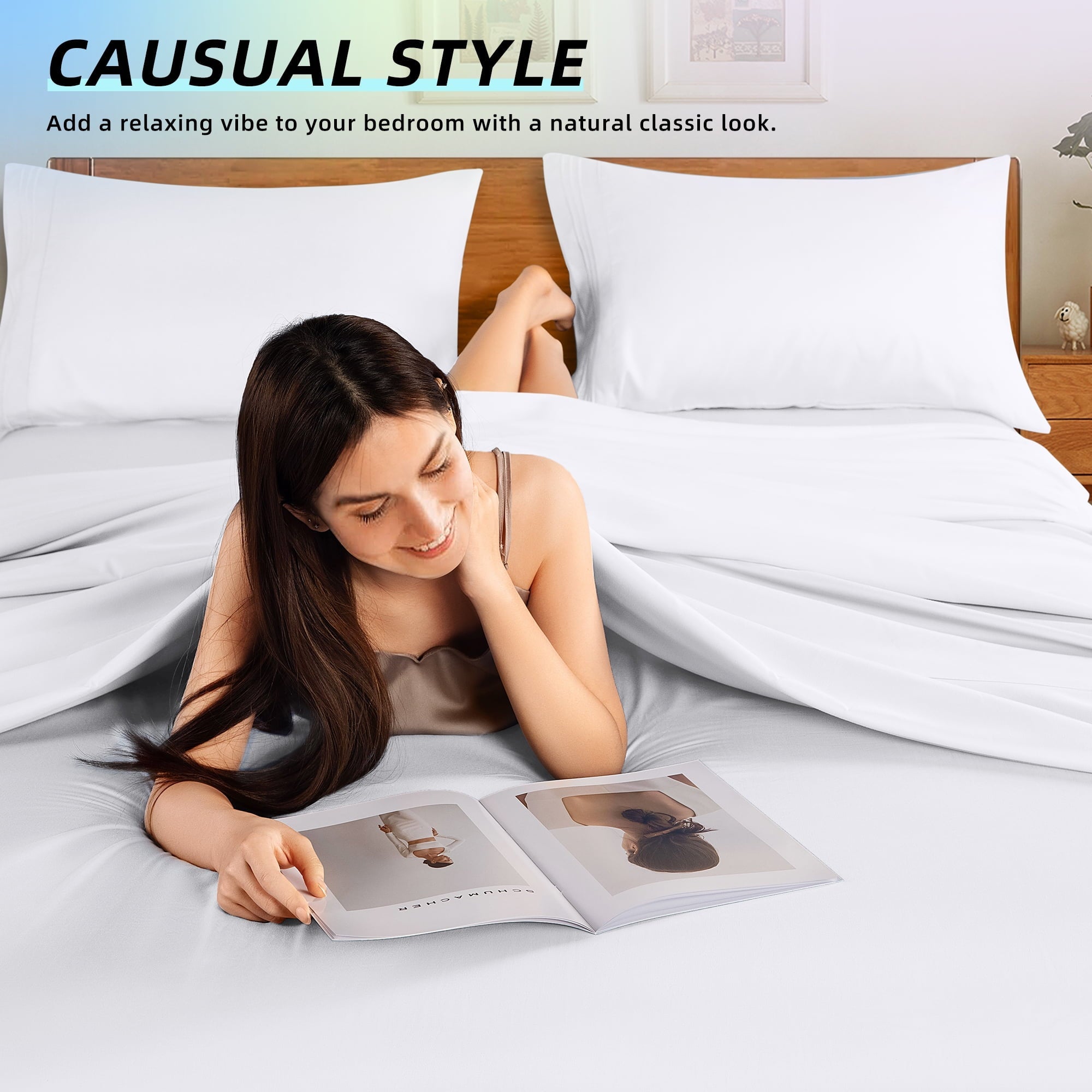 Wrinkle-Resistant Bed Sheets Set, Microfiber Deep Pocket 4 Pieces Luxury Soft Sheet Set, Queen, White - Cooling Hotel Quality Bedding Sheets and Pillowcases Detail