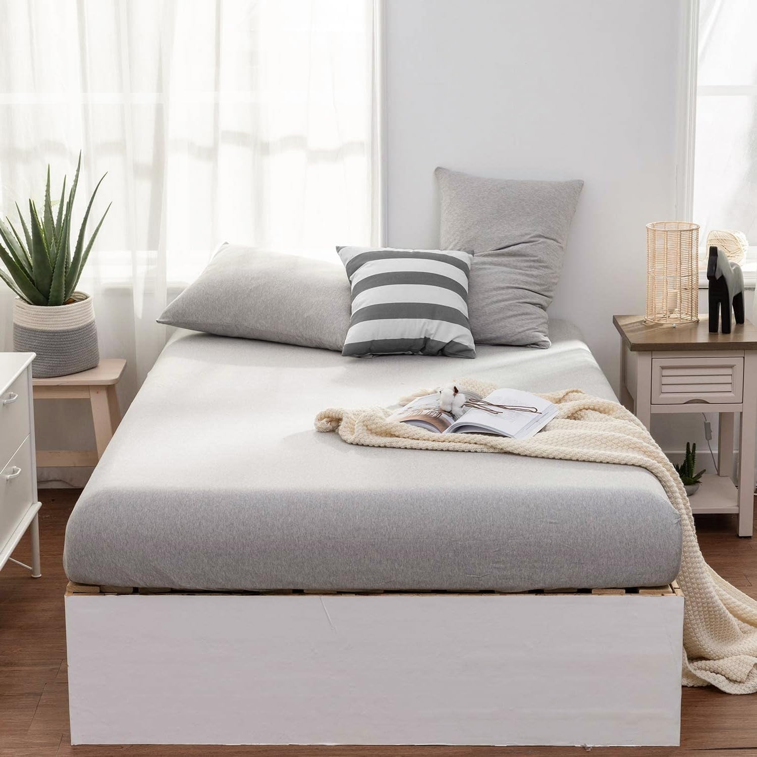 Ultra-Soft Jersey Knit Full Size Sheets 4pc|100% T-Shirt Cotton Blend Super Soft Breathable Jersey Sheets Full Size Bed, Stretch... - Premium Ultra-Soft Pillowcase Pair for Sleeping Detail