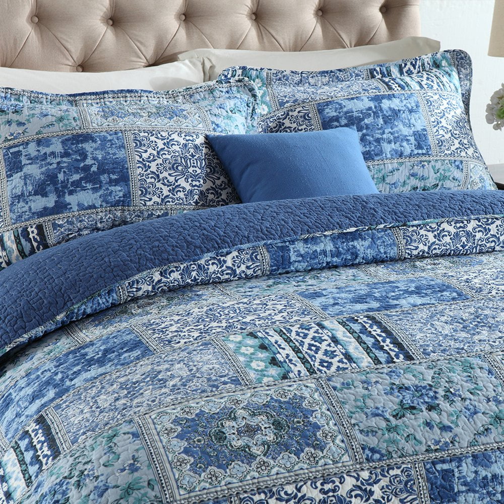 Hypoallergenic Cloud Quilt Comforter Cotton Bedding Set With Shams, Vintage Blue, King - Cloud-Like Soft Lightweight Bed Comforter Detail