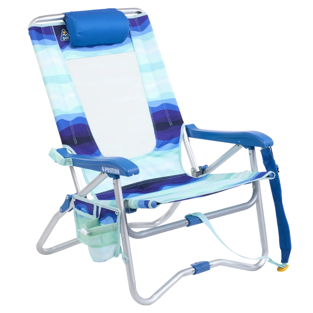 Backpack Travel Bi-Fold Beach Chair - Choice 601 - Rust-Resistant Aluminum Sand-Friendly Lounge Chair - Wave