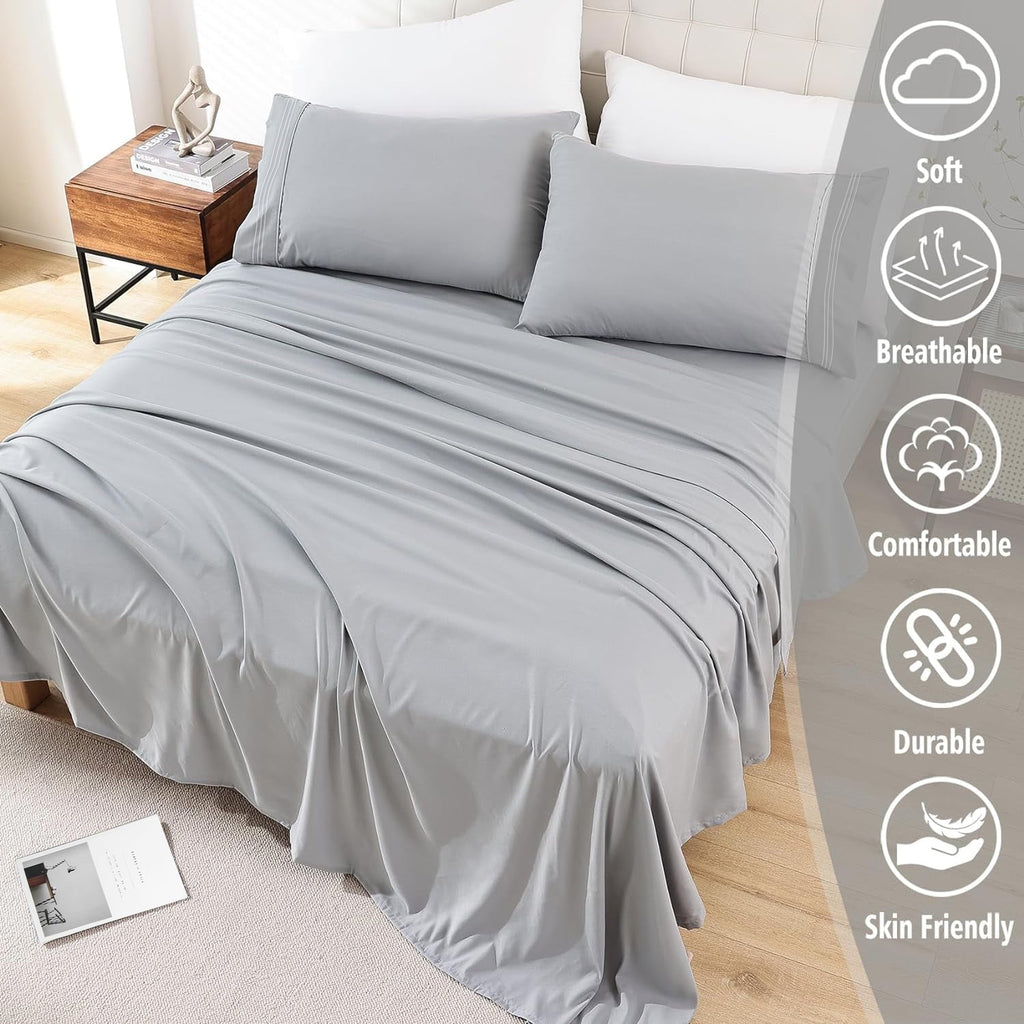 Breathable Luxury Queen Size Sheet Set - Breathable & Cooling Bed Sheets, Hotel Luxury Bed Sheets for Sleepers, Soft & Wrinkle Free She... - Premium Ultra-Soft Pillowcase Pair for Sleeping Detail
