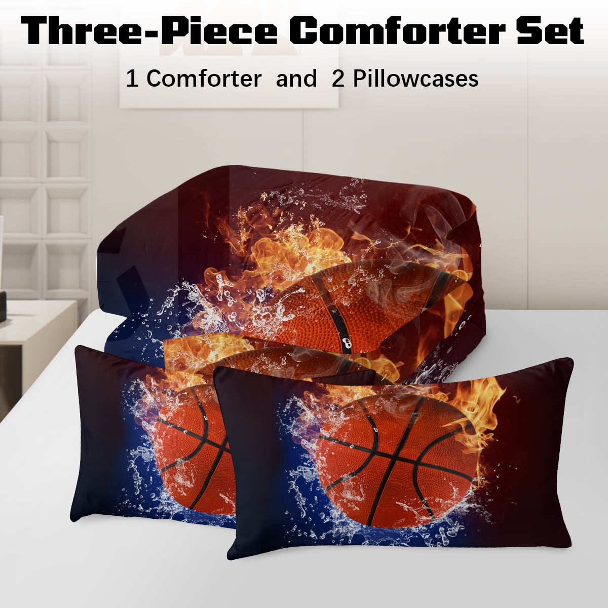 Heavyweight Warmth Twin Comforter Set, 3 Pieces Sport Bedding Set for Kids Boys Teens Brushed Microfiber Basketball Comforter Set, 66x90... - All-Season Down Alternative Comforter Insert Detail