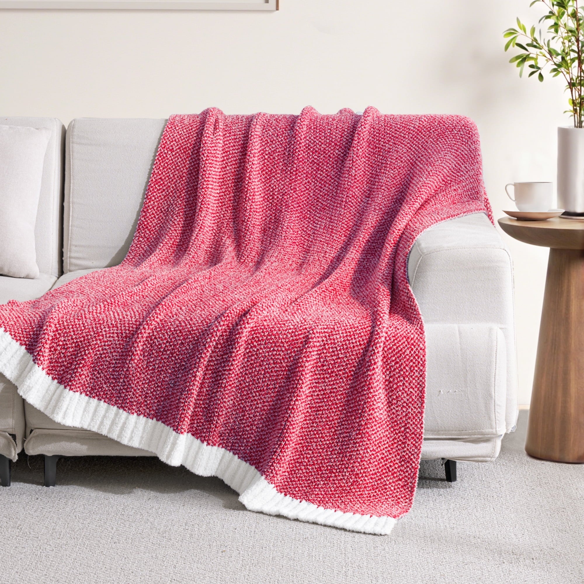 Cozy Fleece Knit Throw Blanket, Ultra Soft Cozy Fluffy Blankets, Lightweight Fuzzy Plush Throw for Couch and Bed, Mixed Red, 50"x60" - Super Soft Reversible Sherpa Flannel Blanket Detail