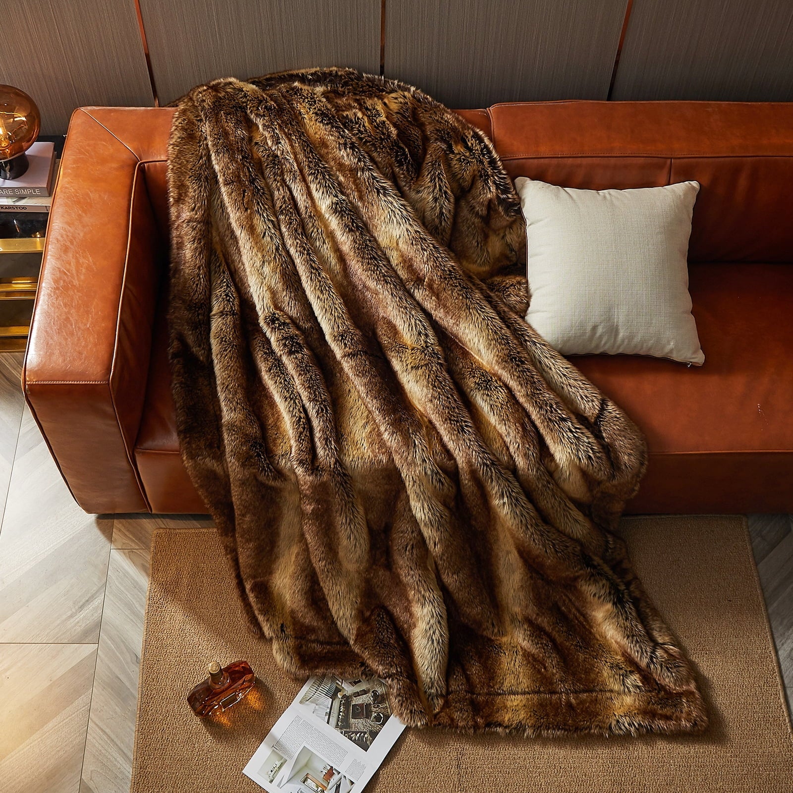 Super Soft Flannel Luxury Faux Fur Throw Blanket for Bed Super Thick Warm Long Fluff Fuzzy Blankets for Bedroom Living Room, 60" x 80", ... - Luxury Knitted Decorative Throw Blanket with Fringes Detail