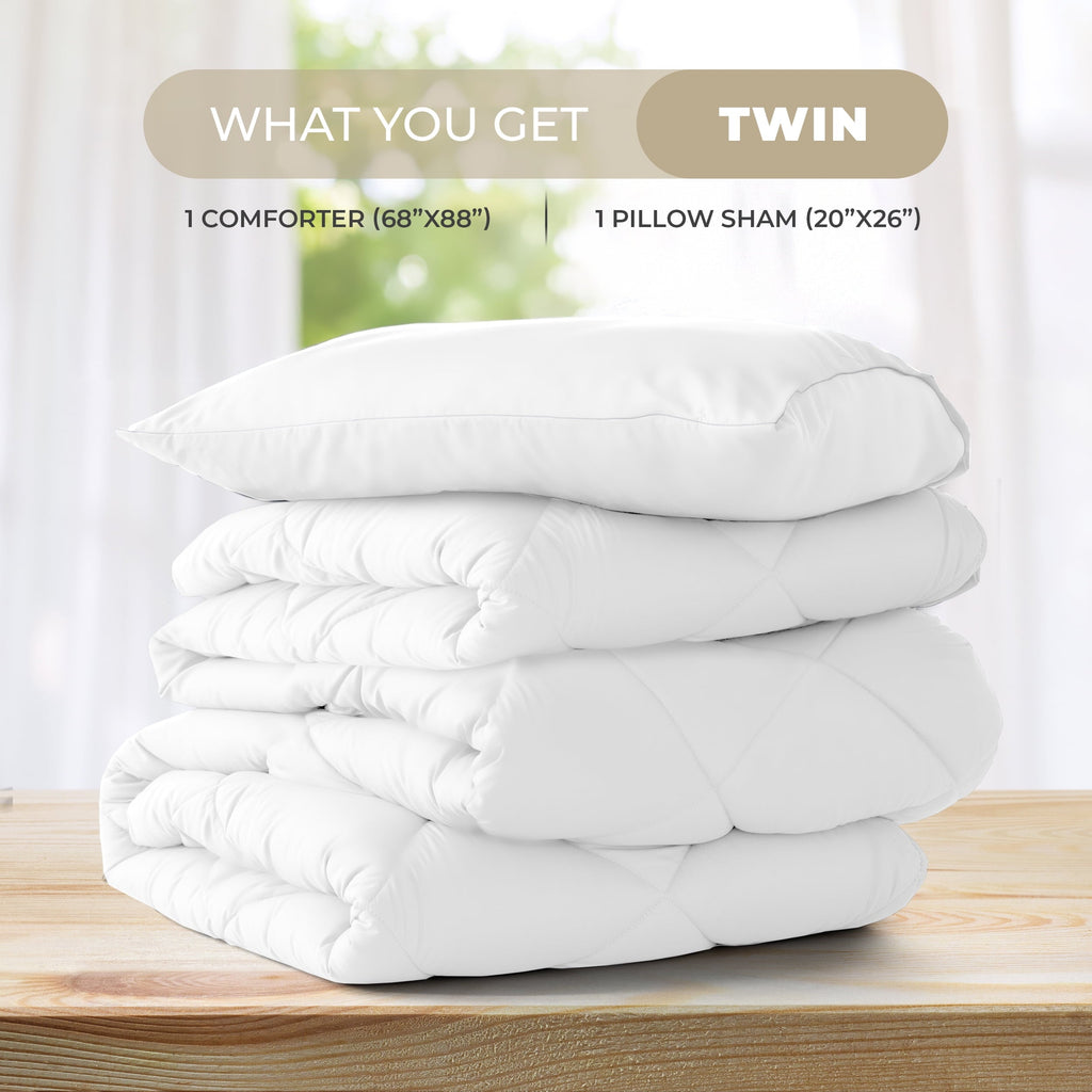 Luxurious Quilted Lux Decor All-Season Comforter Sets Twin Size 2 PC, Reversible Bedding Set with Diamond Quilted Design Comforter and ... - All-Season Down Alternative Comforter Insert Detail