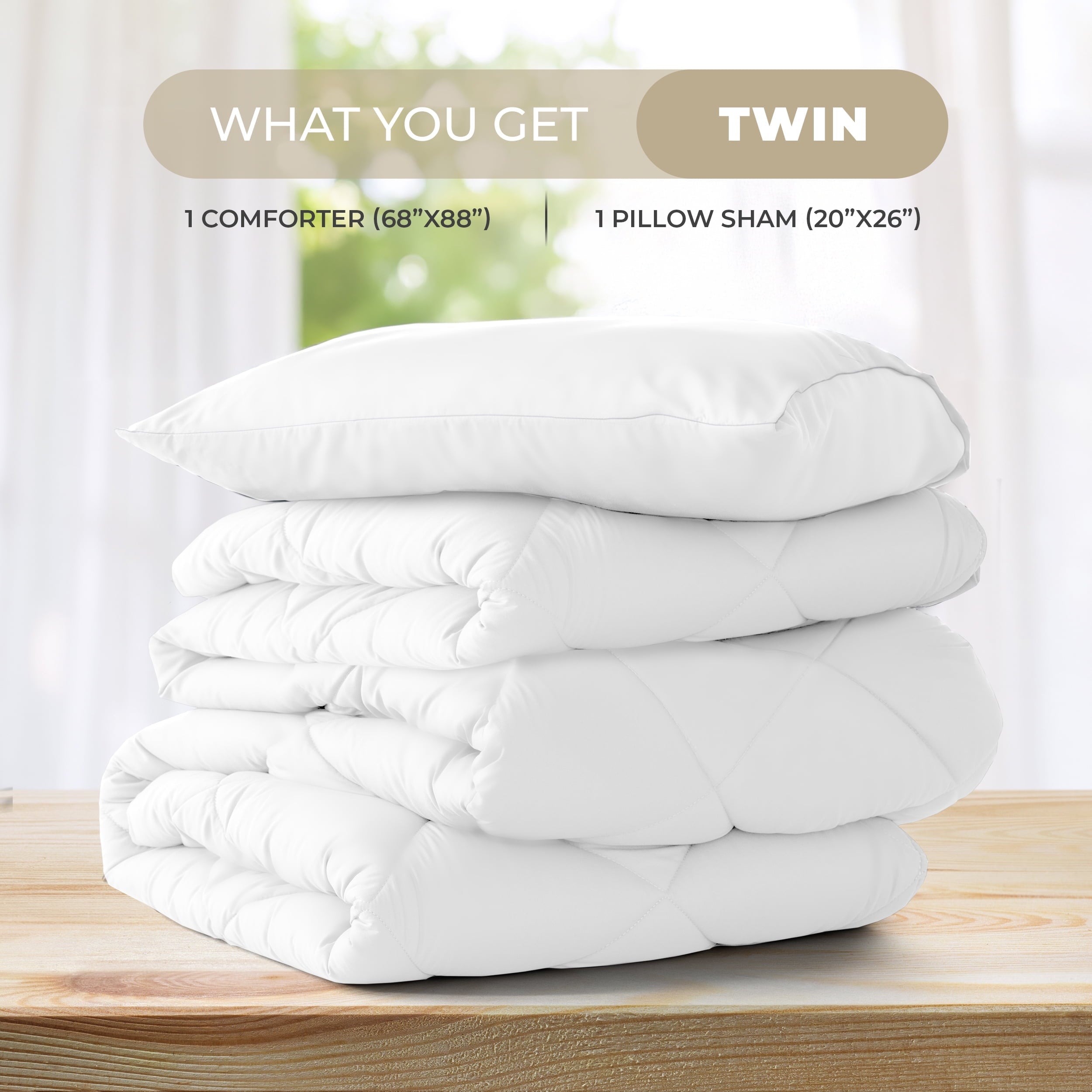 Luxurious Quilted Lux Decor All-Season Comforter Sets Twin Size 2 PC, Reversible Bedding Set with Diamond Quilted Design Comforter and ... - All-Season Down Alternative Comforter Insert Detail