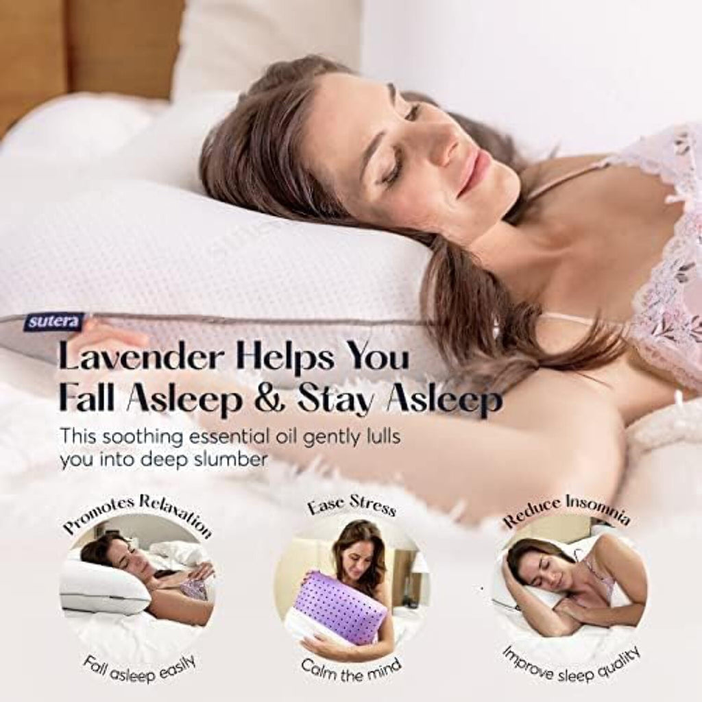 Hotel Collection Plush Zen Bed Pillow, Lavender Scented Cooling Adaptive Memory Foam Queen - Orthopedic Shredded Foam Bed Pillow Set Detail