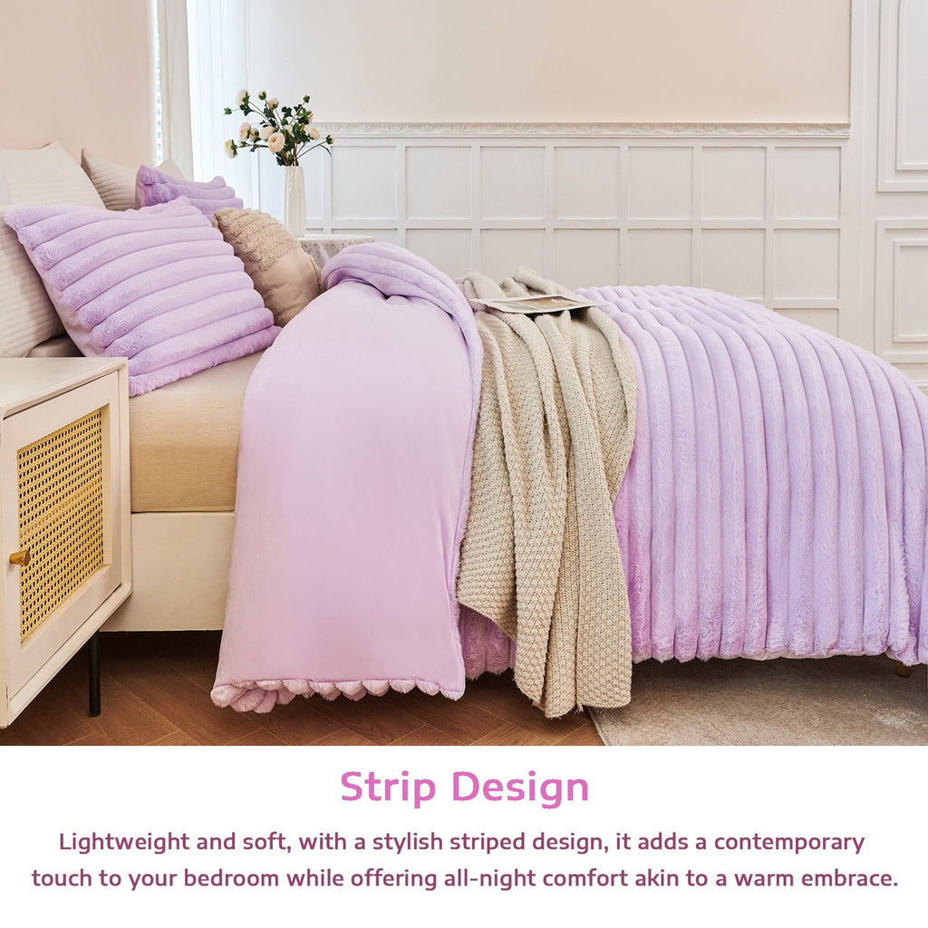 Luxurious Quilted Fleece Twin Comforter Set, Light Purple Super Soft Furry Plush Bedding, Luxury Fluffy Fuzzy Heavy Bed Set for Winter ... - Hypoallergenic Ultra-Fluffy Quilt for Winter Detail
