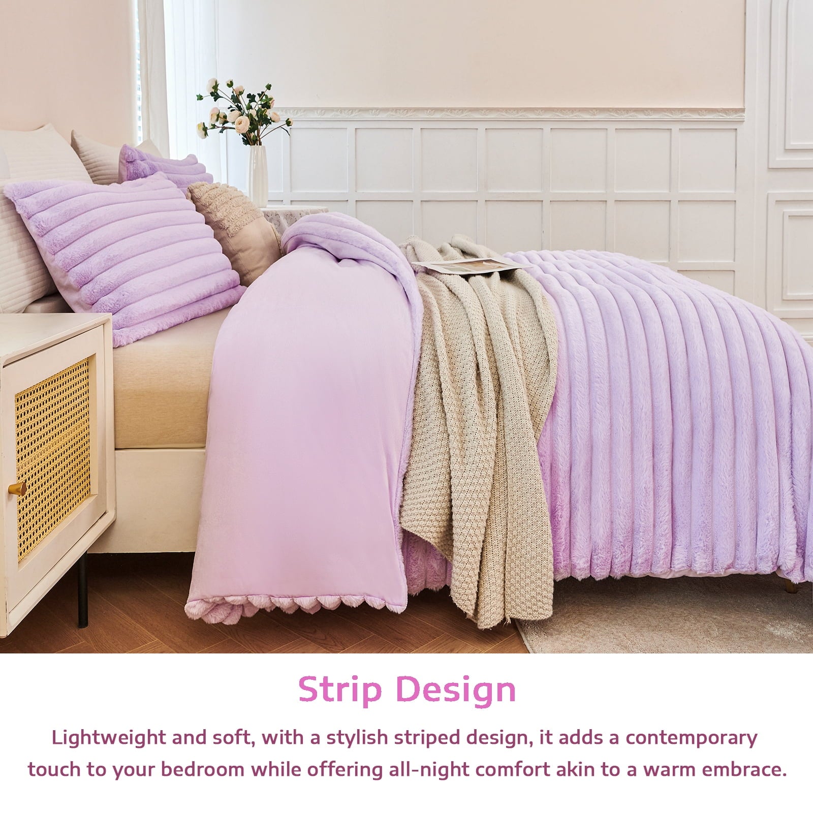 Luxurious Quilted Fleece Twin Comforter Set, Light Purple Super Soft Furry Plush Bedding, Luxury Fluffy Fuzzy Heavy Bed Set for Winter ... - Hypoallergenic Ultra-Fluffy Quilt for Winter Detail