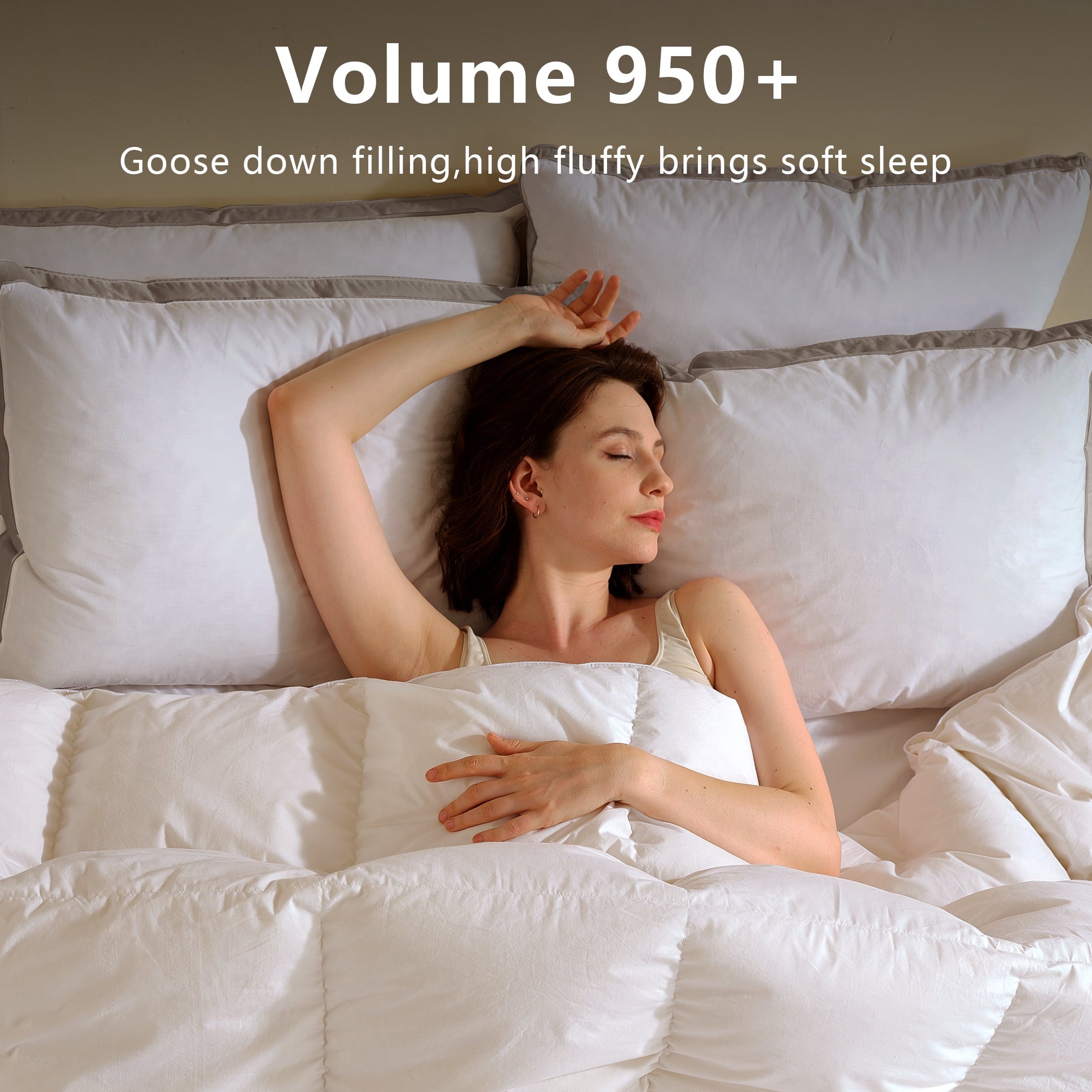 Hotel Collection Goose Feather Down Pillows Queen Size Set of 2, 100% Cotton Cover Hotel Collection Bed Pillows，20"x28" - Orthopedic Shredded Foam Bed Pillow Set Detail