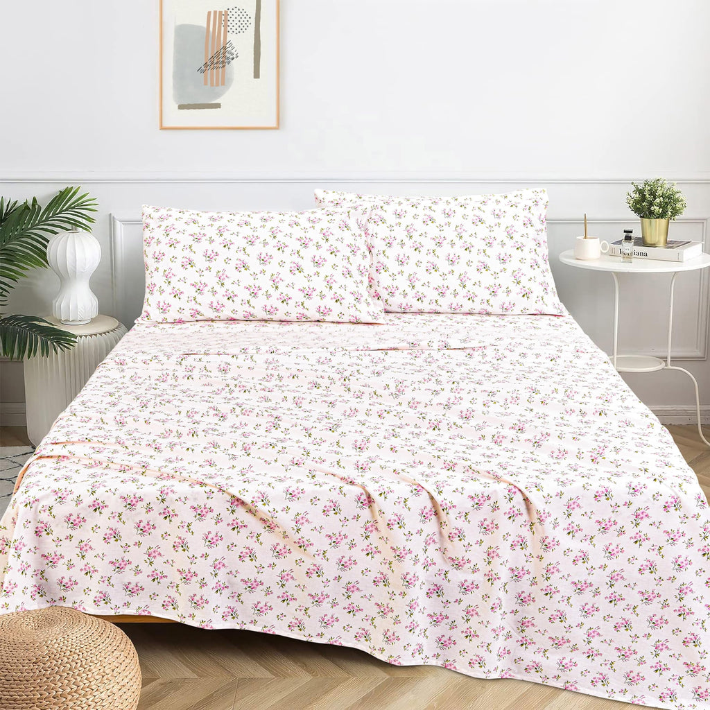 Cooling Sateen 100% Cotton Full Size Bed Sheets Set with Deep Pockets, Cozy Percale sheets with Elastic Fitted Sheet Set Ultra Soft ... - Luxury Bed Sheet Set with Deep Pockets Detail