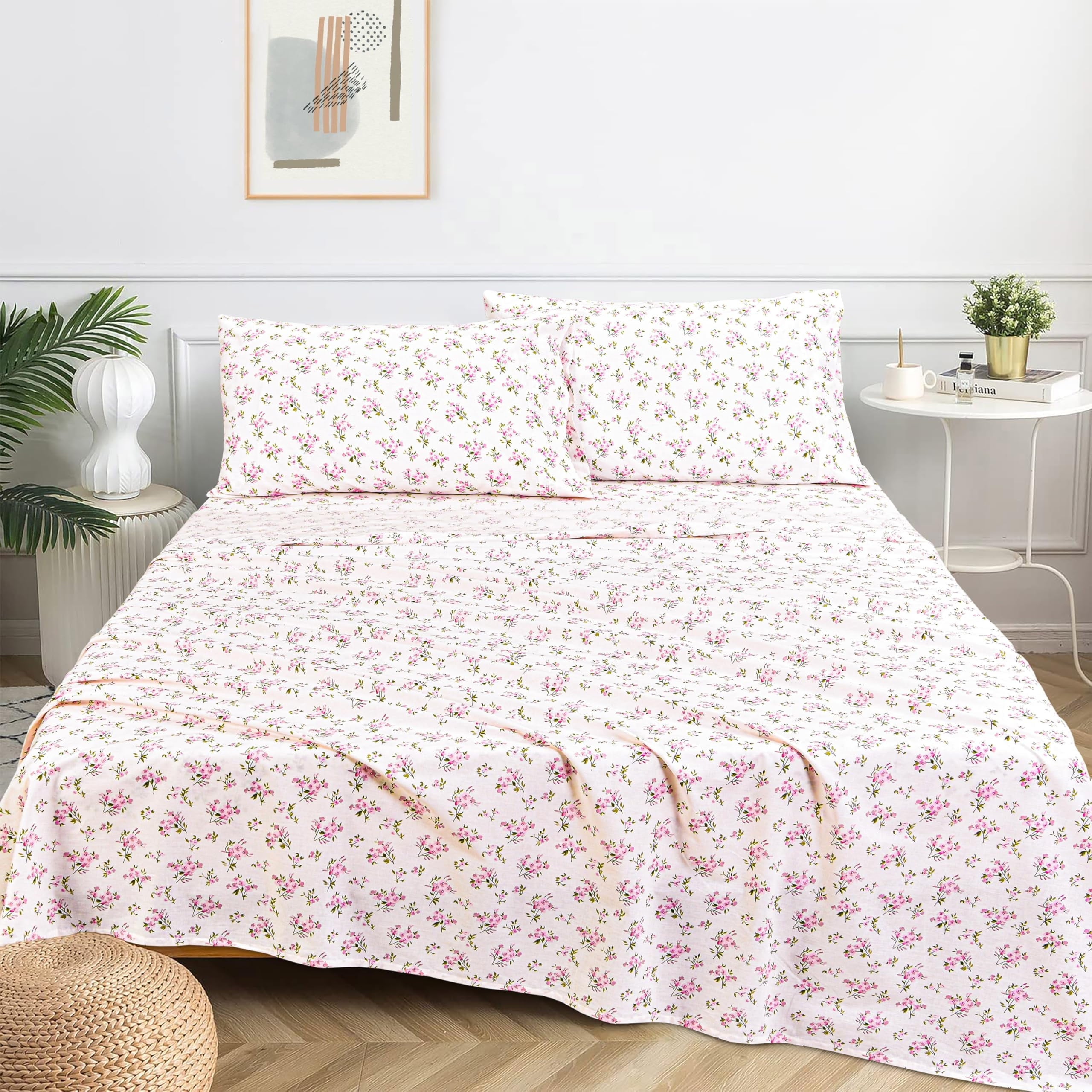 Cooling Sateen 100% Cotton Full Size Bed Sheets Set with Deep Pockets, Cozy Percale sheets with Elastic Fitted Sheet Set Ultra Soft ... - Luxury Bed Sheet Set with Deep Pockets Detail