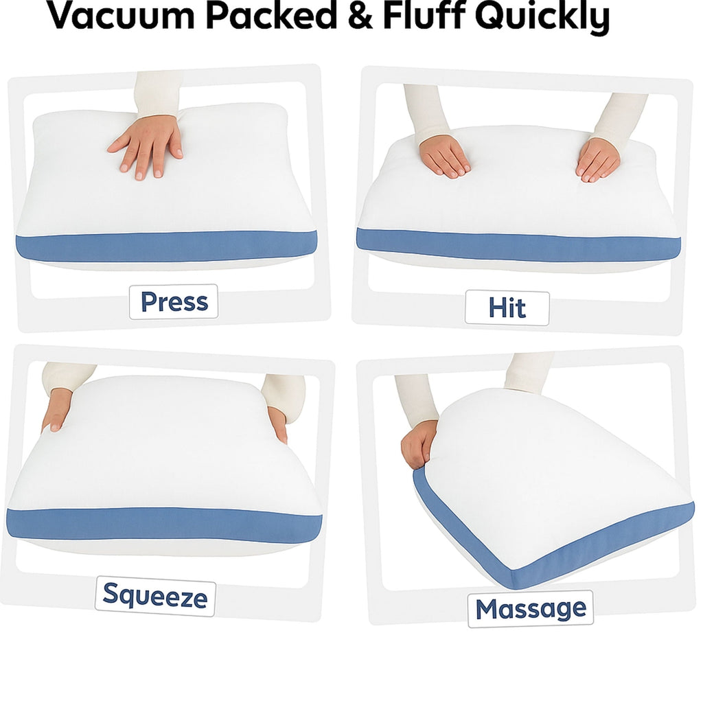Fluffy Shredded Gusseted Queen 18x26 Bed Pillows for Sleeping Set of 2 Polycotton White Blue Stripe Comfortable - Decorative Throw Pillow Cushion for Sofa & Bed Detail