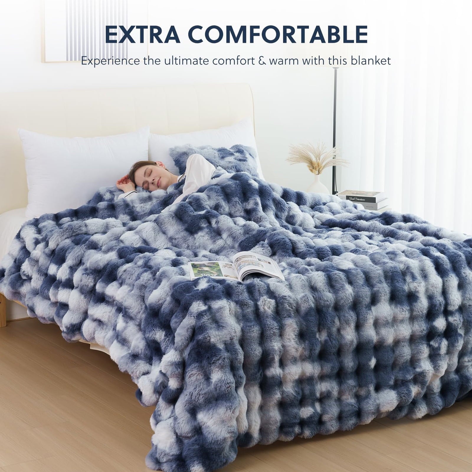 Decorative Knitted Faux Fur Throw Blanket for Couch Luxury Fluffy Thick Bubble Blanket Warm Cozy Throw for Bedroom Living Room, 50" x 60... - Lightweight Plush Warm Blanket for All Seasons Detail