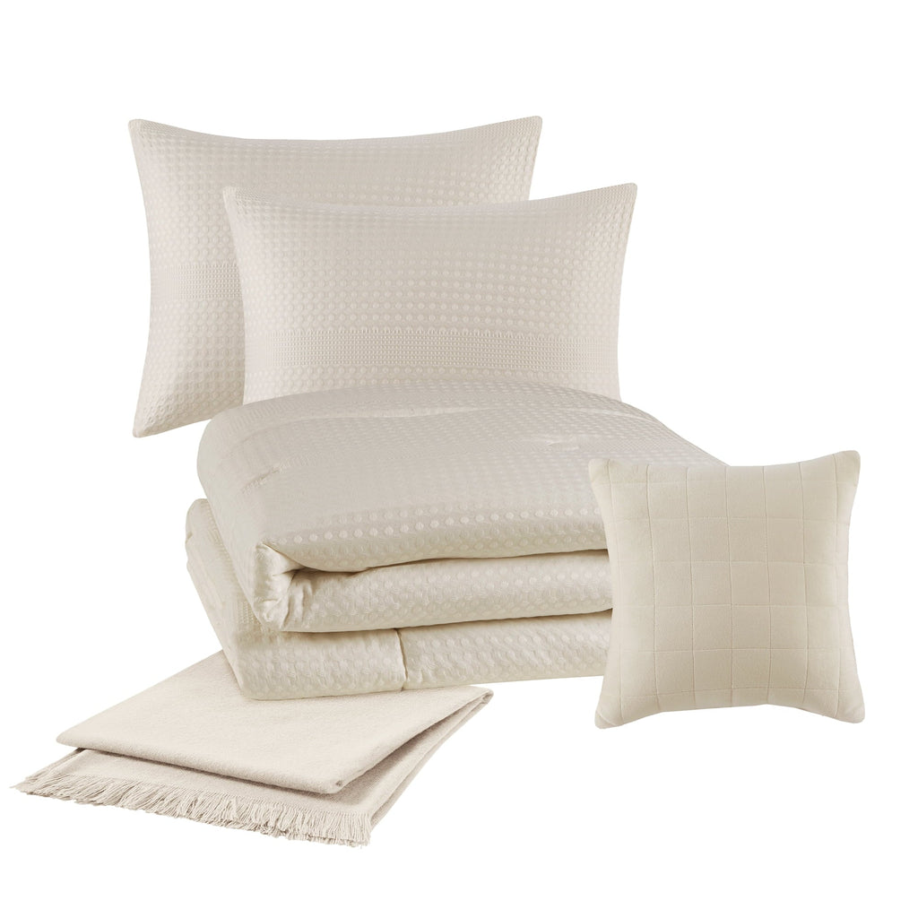 All-Season 5-Piece Papyrus Beige Waffle Comforter Set, Full/Queen - Cloud-Like Soft Lightweight Bed Comforter Detail