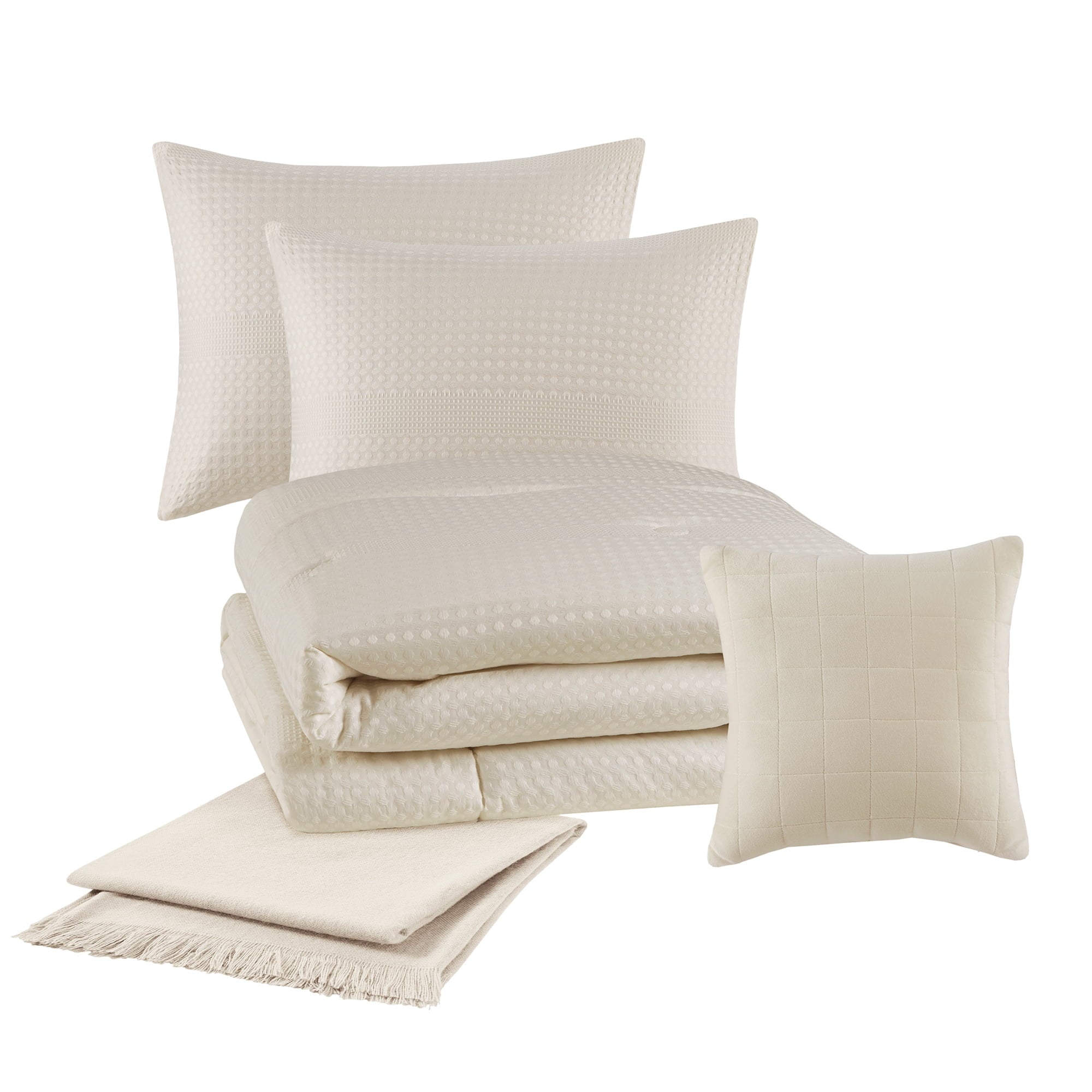 All-Season 5-Piece Papyrus Beige Waffle Comforter Set, Full/Queen - Cloud-Like Soft Lightweight Bed Comforter Detail